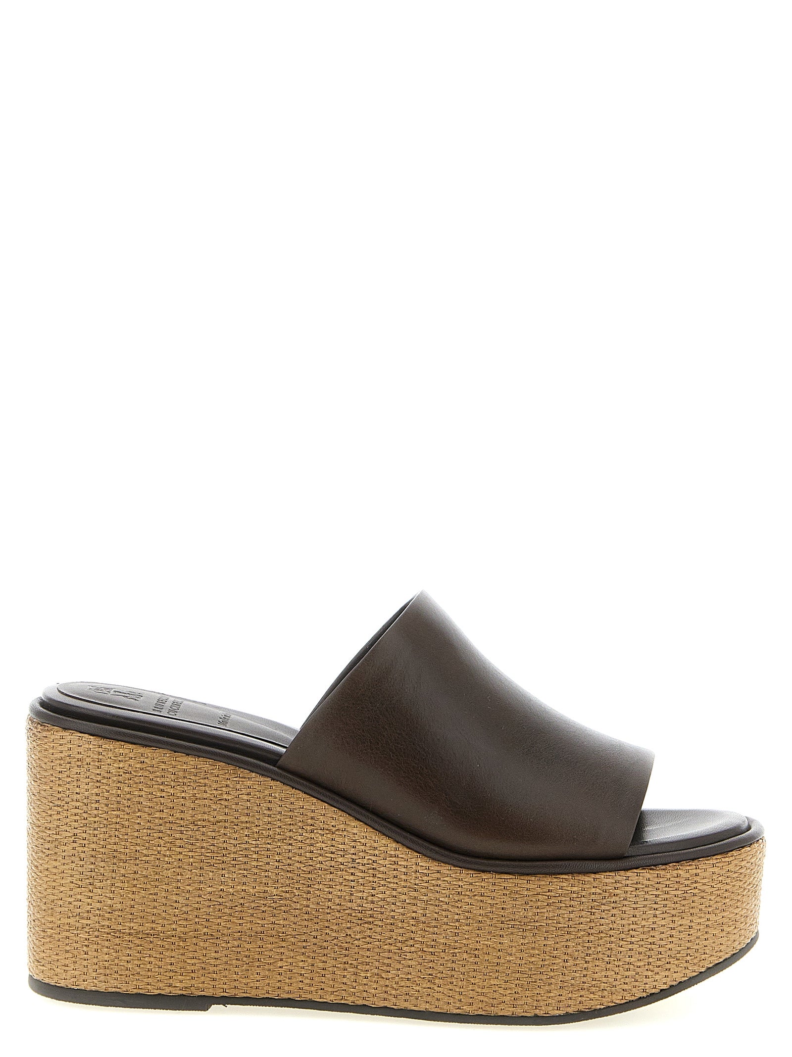Brunello Cucinelli Brown Calfskin Wedge Women's Sandals