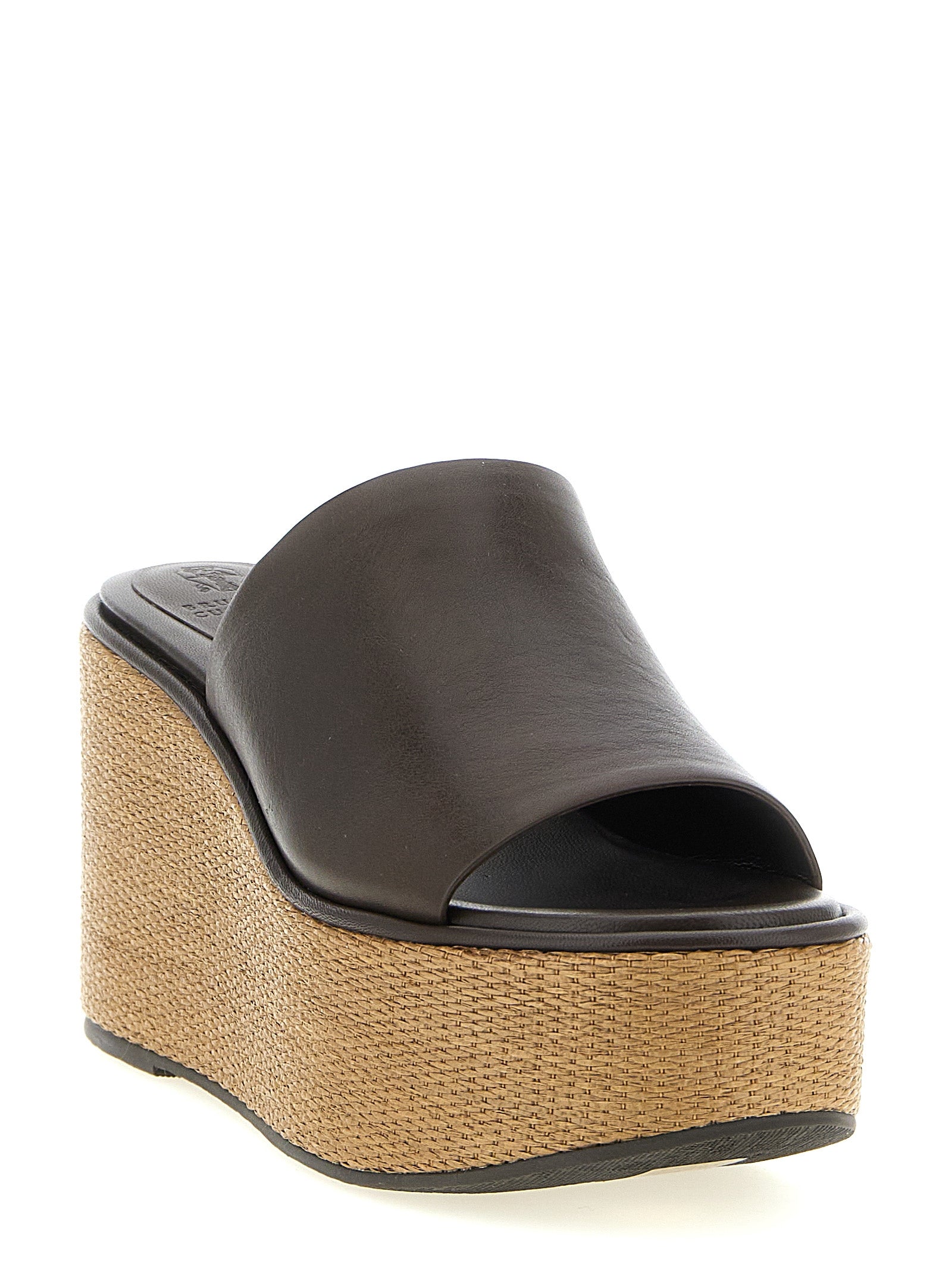 Brunello Cucinelli Brown Calfskin Wedge Women's Sandals