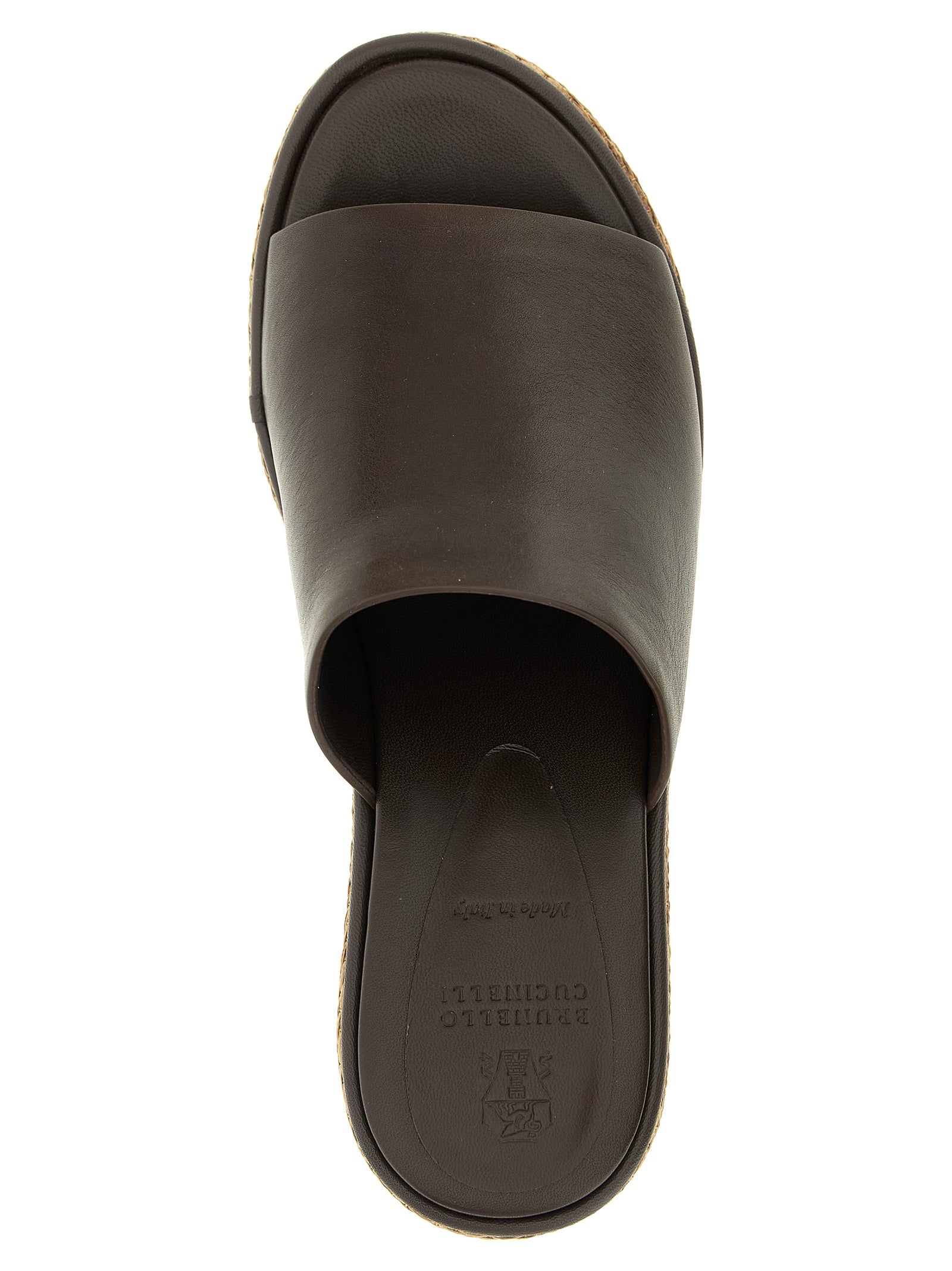 Brunello Cucinelli Brown Calfskin Wedge Women's Sandals