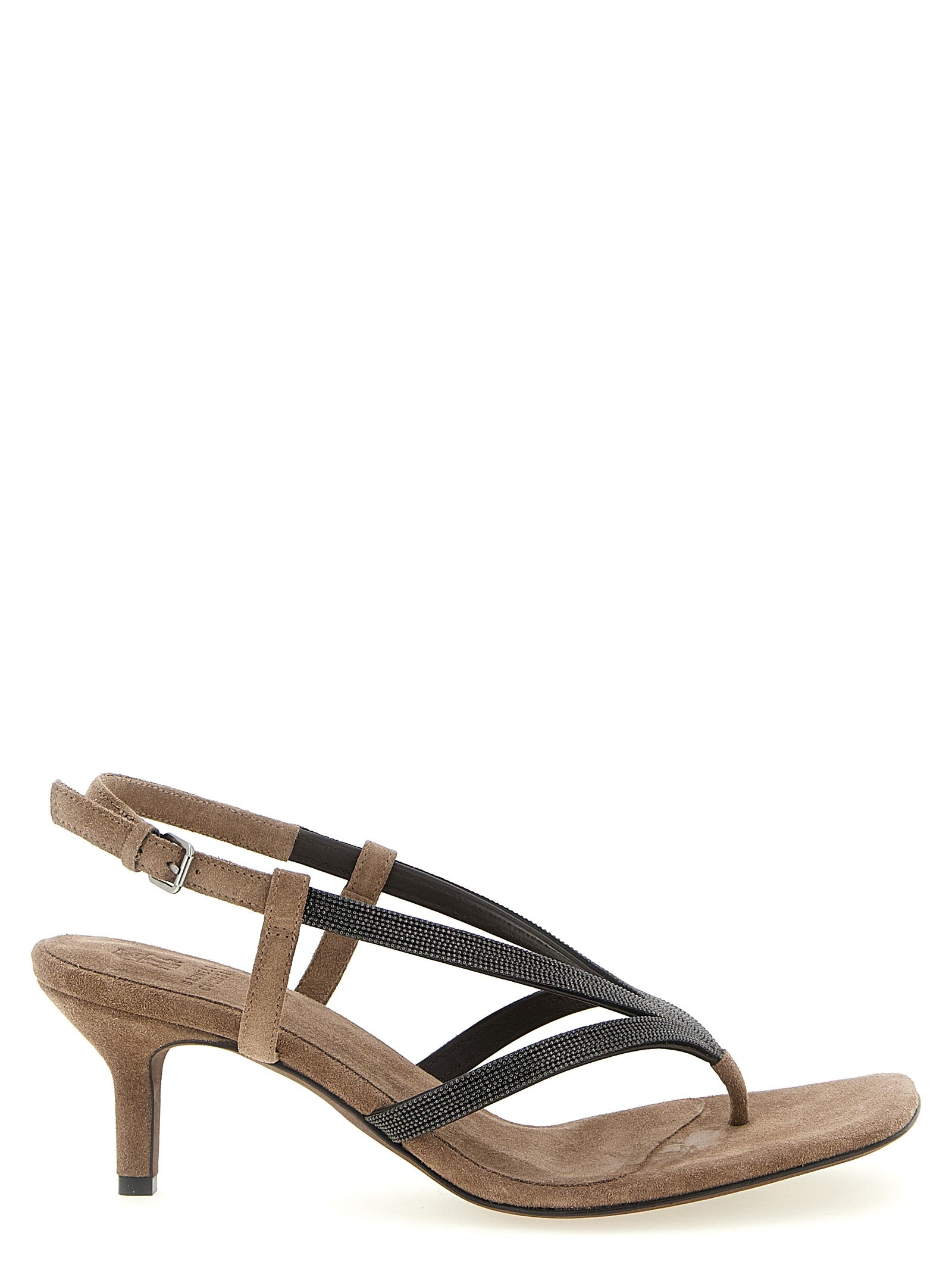 Brunello Cucinelli Beige Lamb Leather Flat Women's Sandals