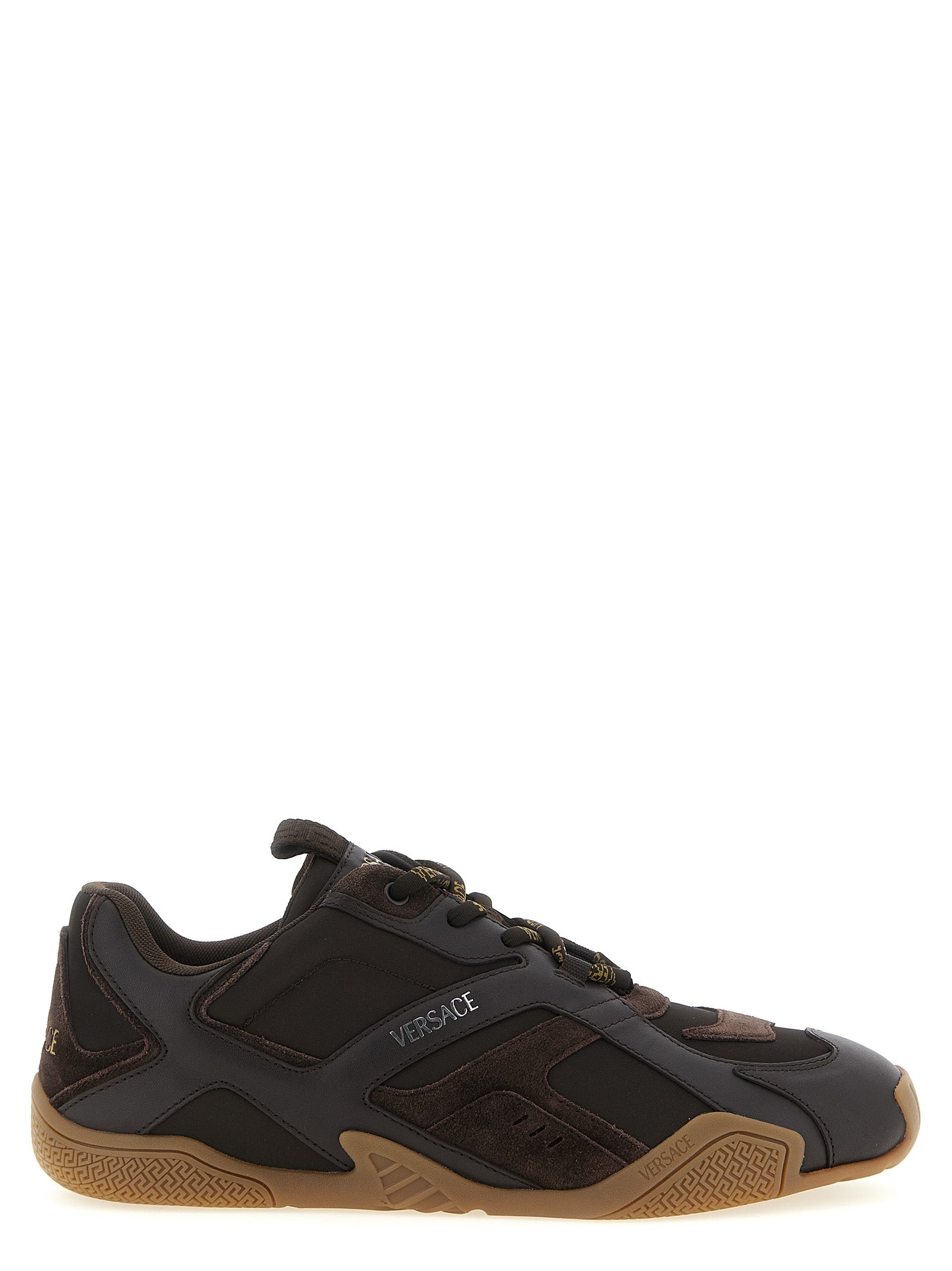 Versace Brown Calfskin Athletic Men's Sneakers