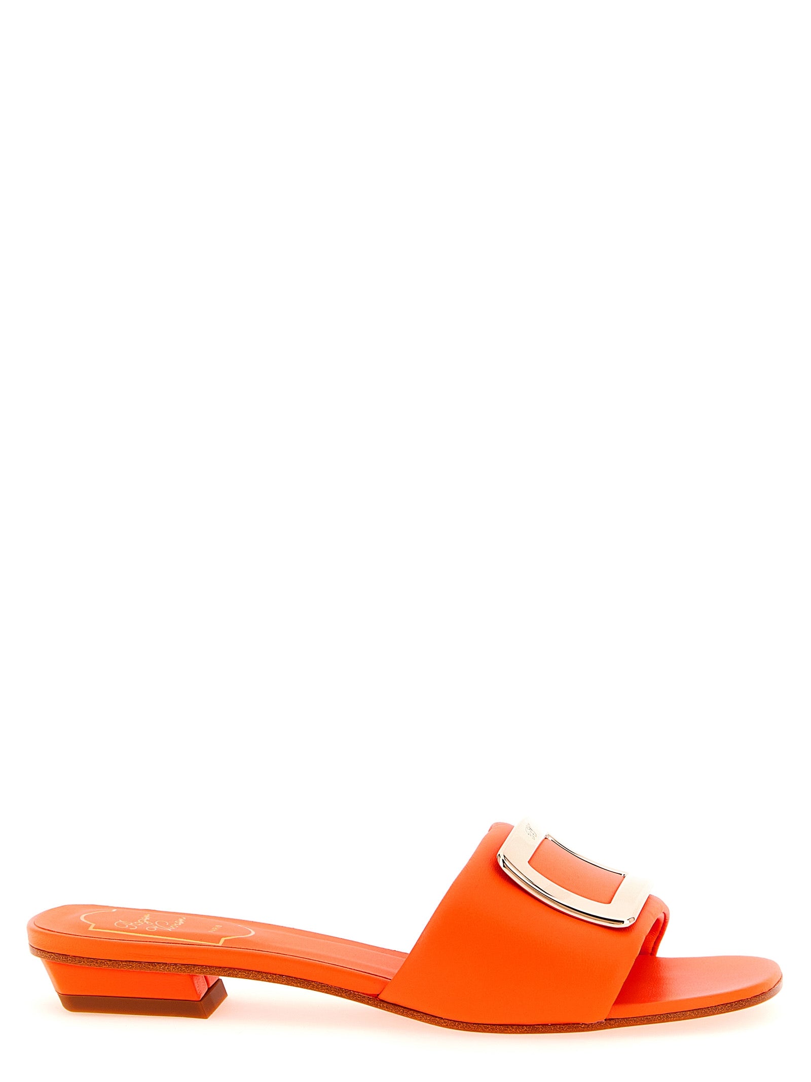 Roger Vivier Orange Lamb Leather Mid Heel Women's Pumps