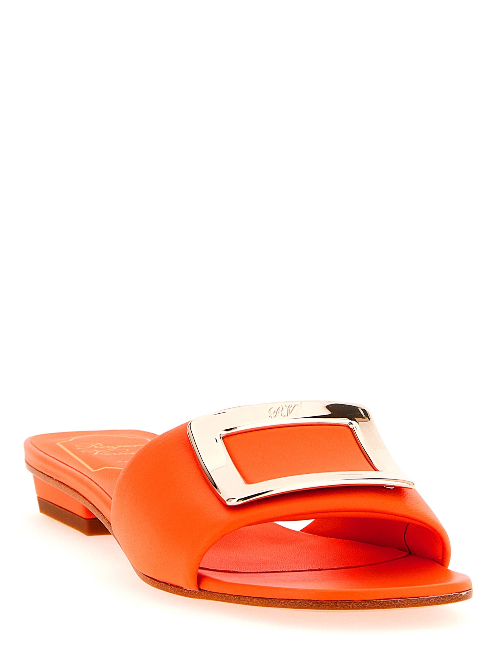 Roger Vivier Orange Lamb Leather Mid Heel Women's Pumps