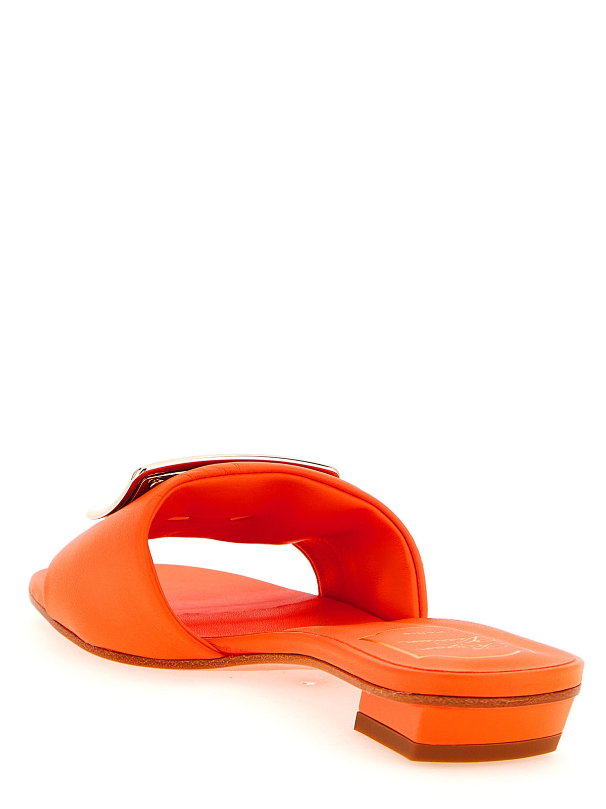 Roger Vivier Orange Lamb Leather Mid Heel Women's Pumps