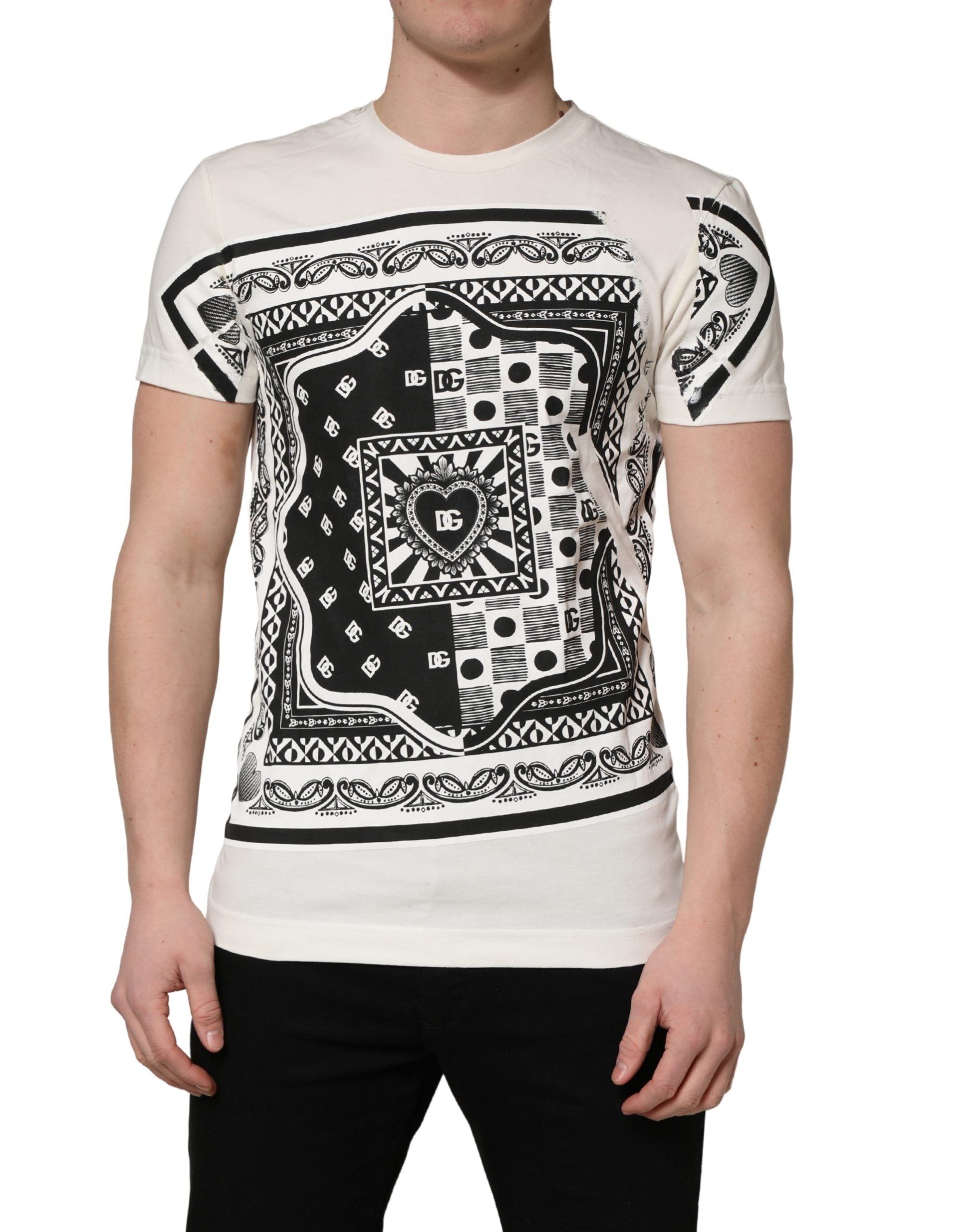 Dolce & Gabbana White Cotton Logo Bandana Print Men Men's T-shirt (Pre-Owned)