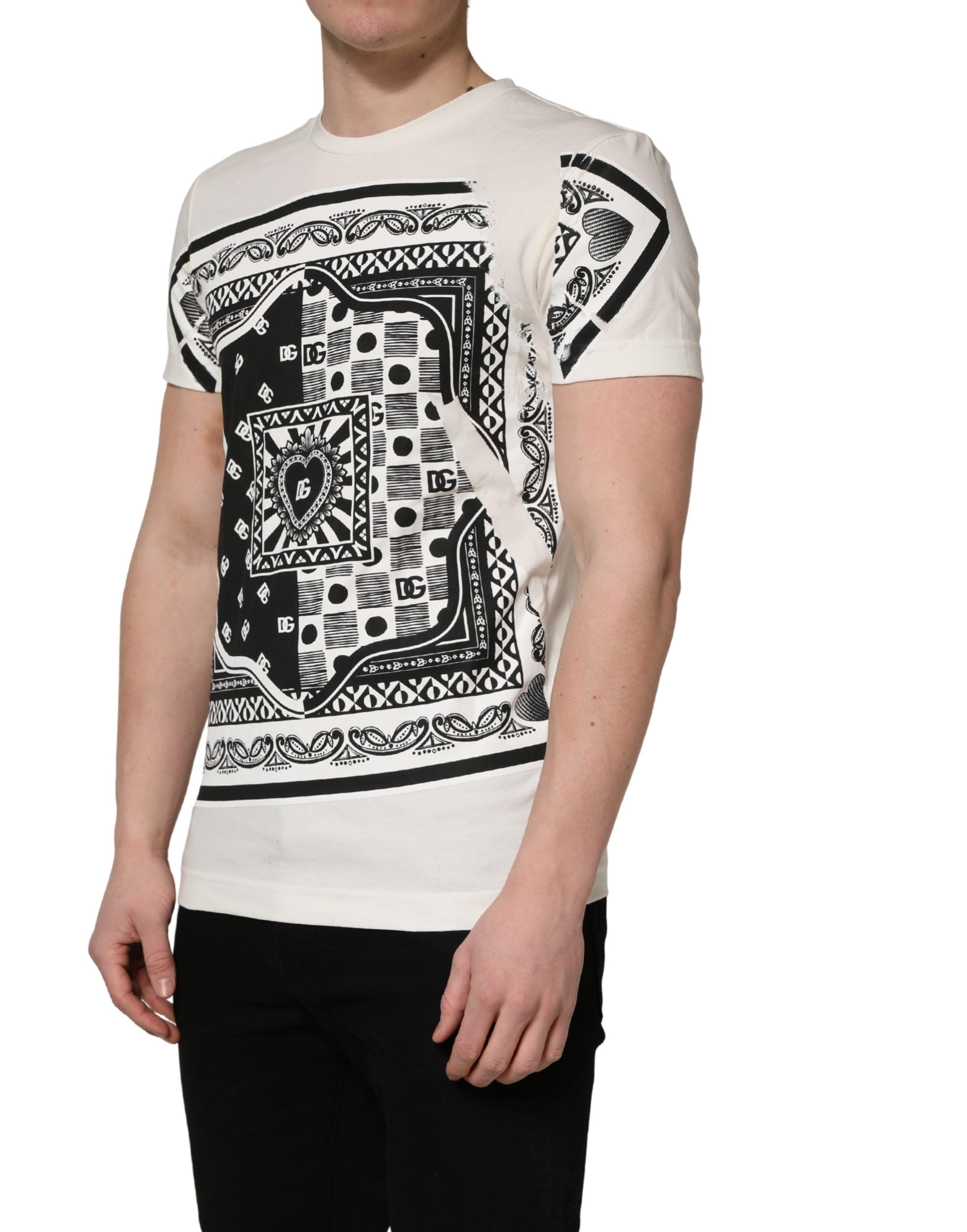 Dolce & Gabbana White Cotton Logo Bandana Print Men Men's T-shirt (Pre-Owned)