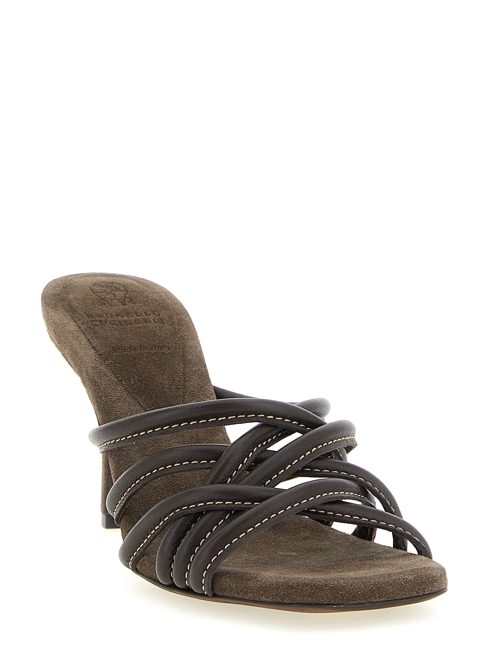 Brunello Cucinelli Brown Leather Stiletto Heel Women's Sandals