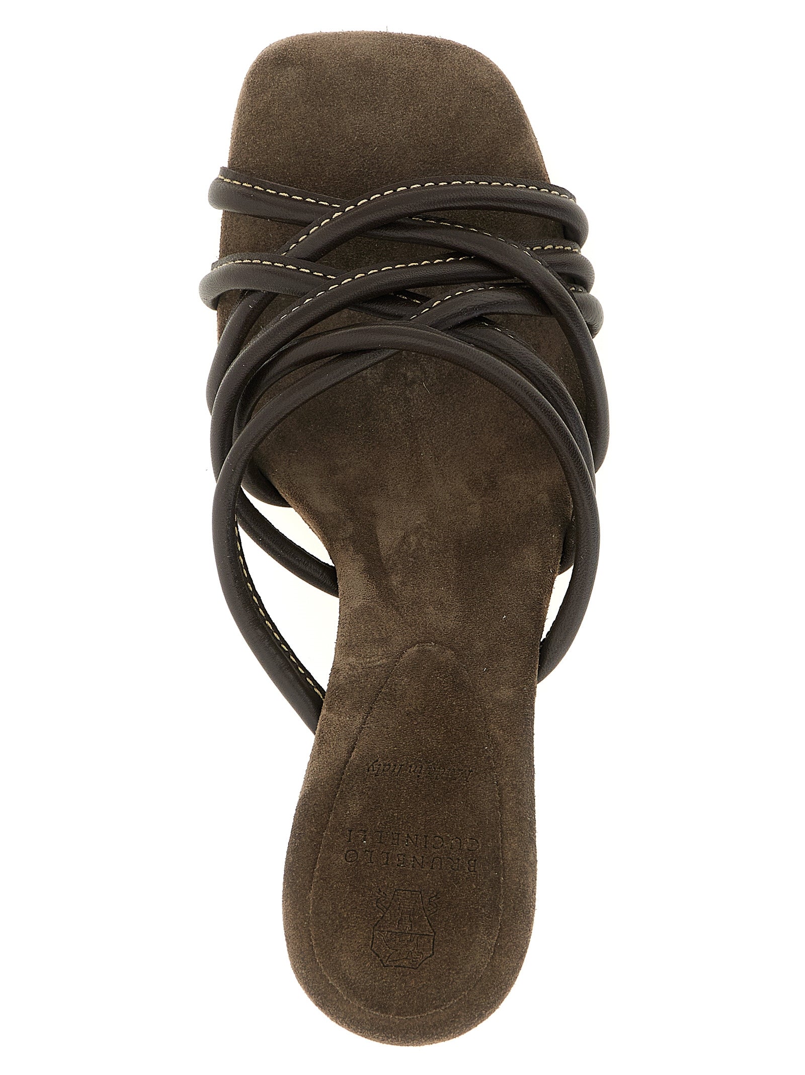 Brunello Cucinelli Brown Leather Stiletto Heel Women's Sandals