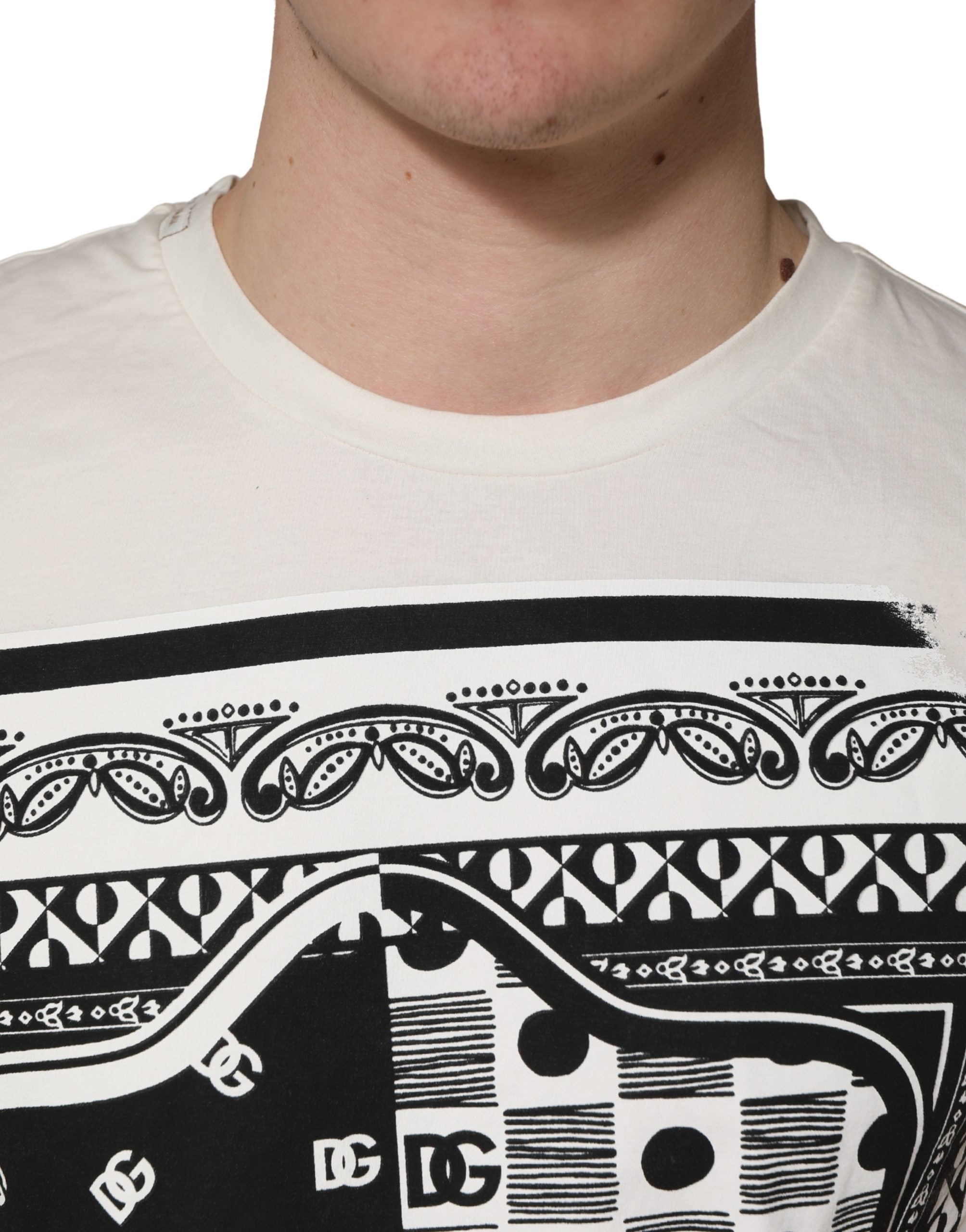 Dolce & Gabbana White Cotton Logo Bandana Print Men Men's T-shirt (Pre-Owned)