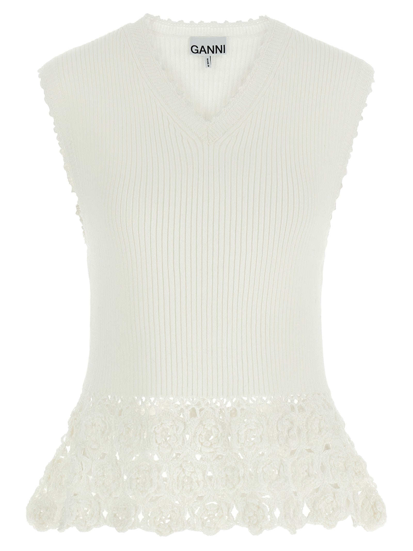 Ganni White Organic Cotton Sleeveless Women's Jacket