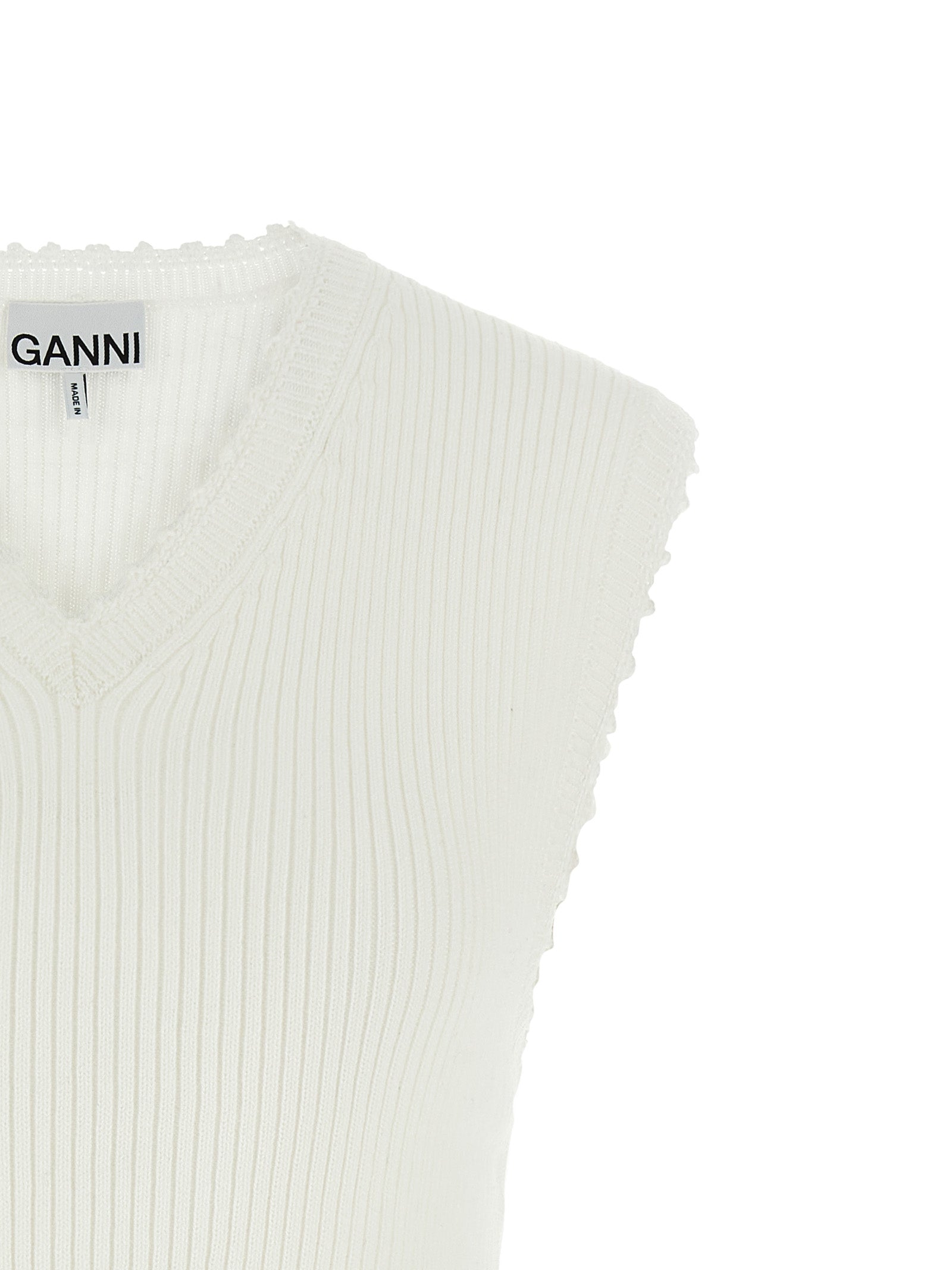 Ganni White Organic Cotton Sleeveless Women's Jacket