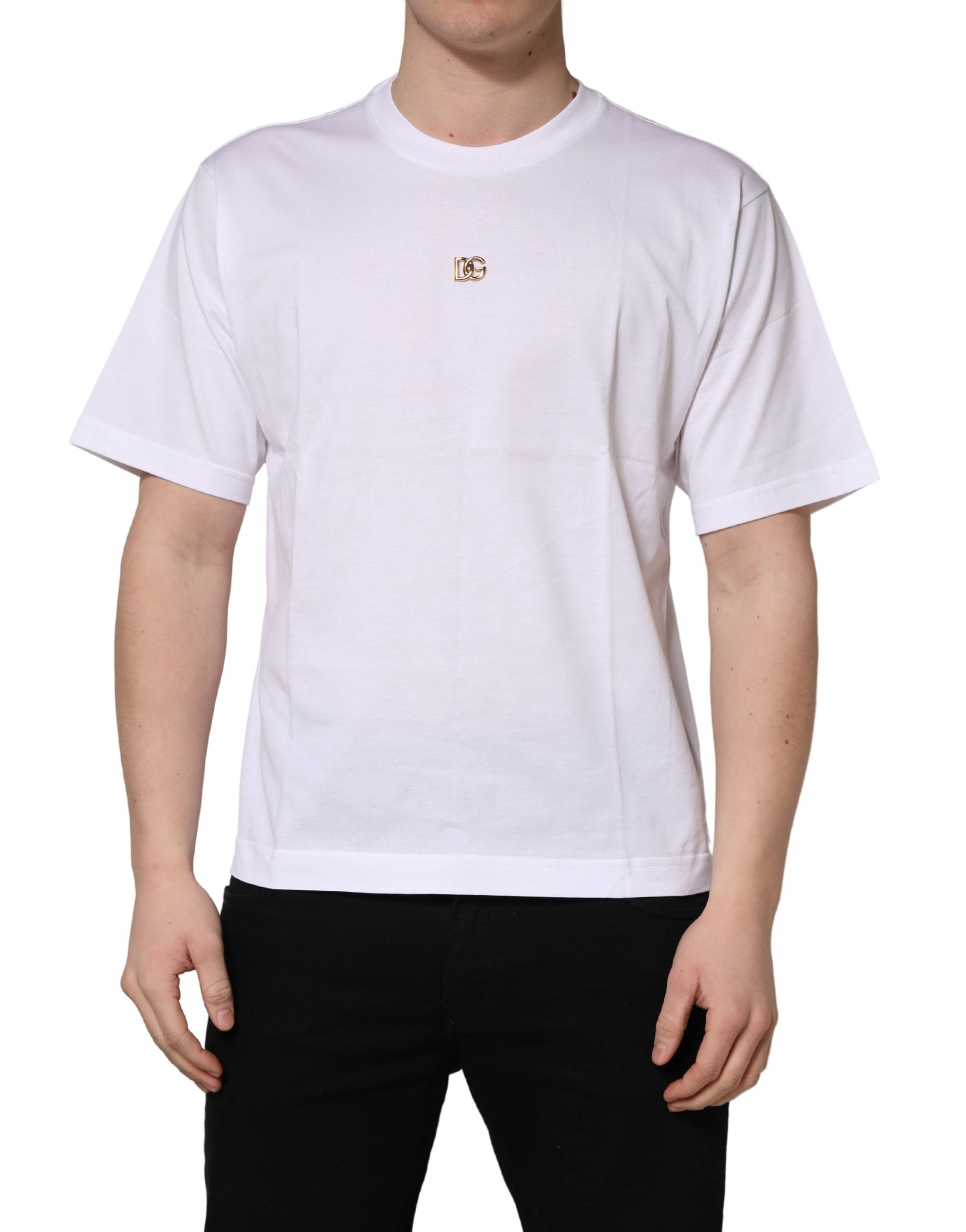 Dolce & Gabbana White Metal DG Logo Cotton Short Sleeves Men's T-shirt