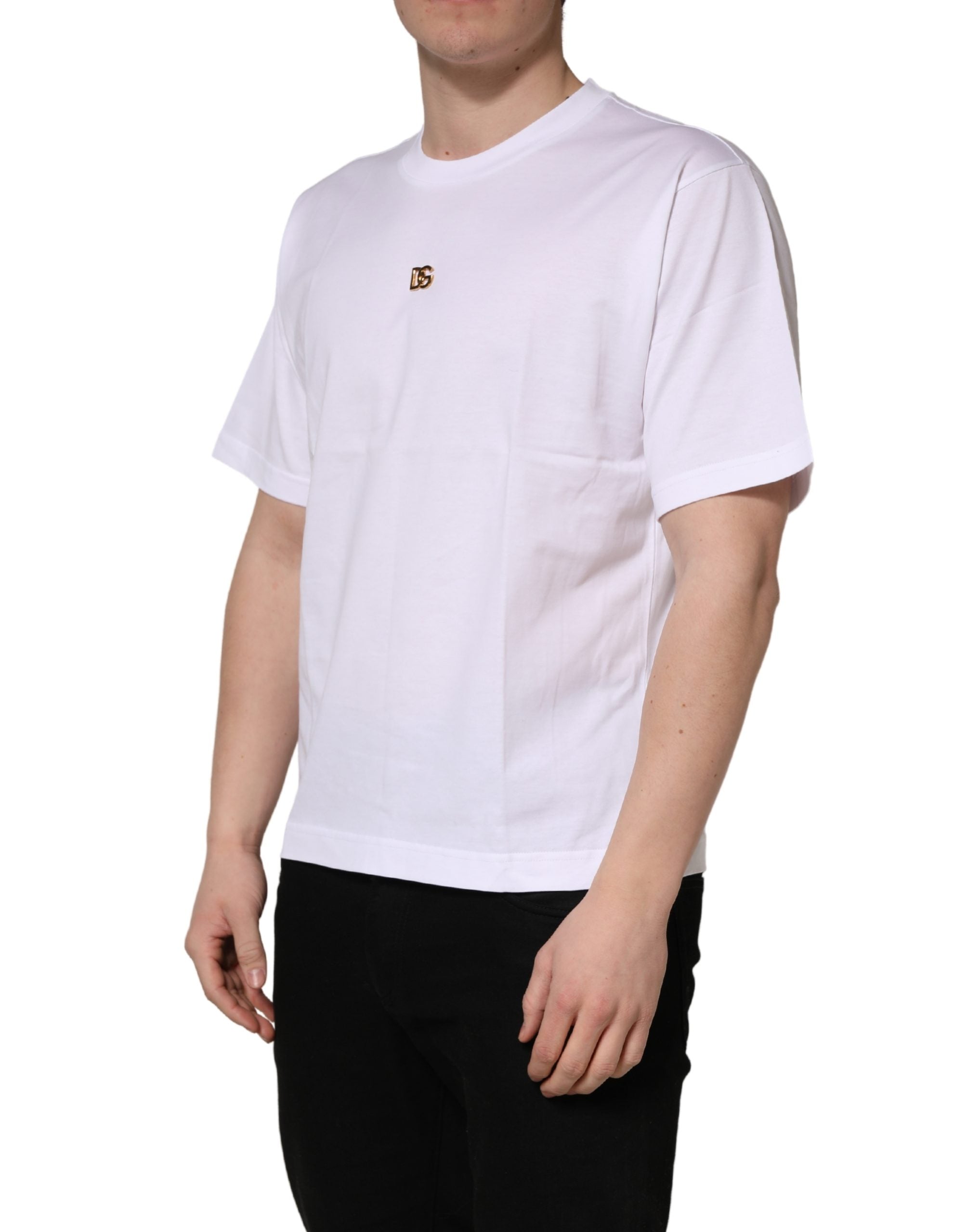 Dolce & Gabbana White Metal DG Logo Cotton Short Sleeves Men's T-shirt