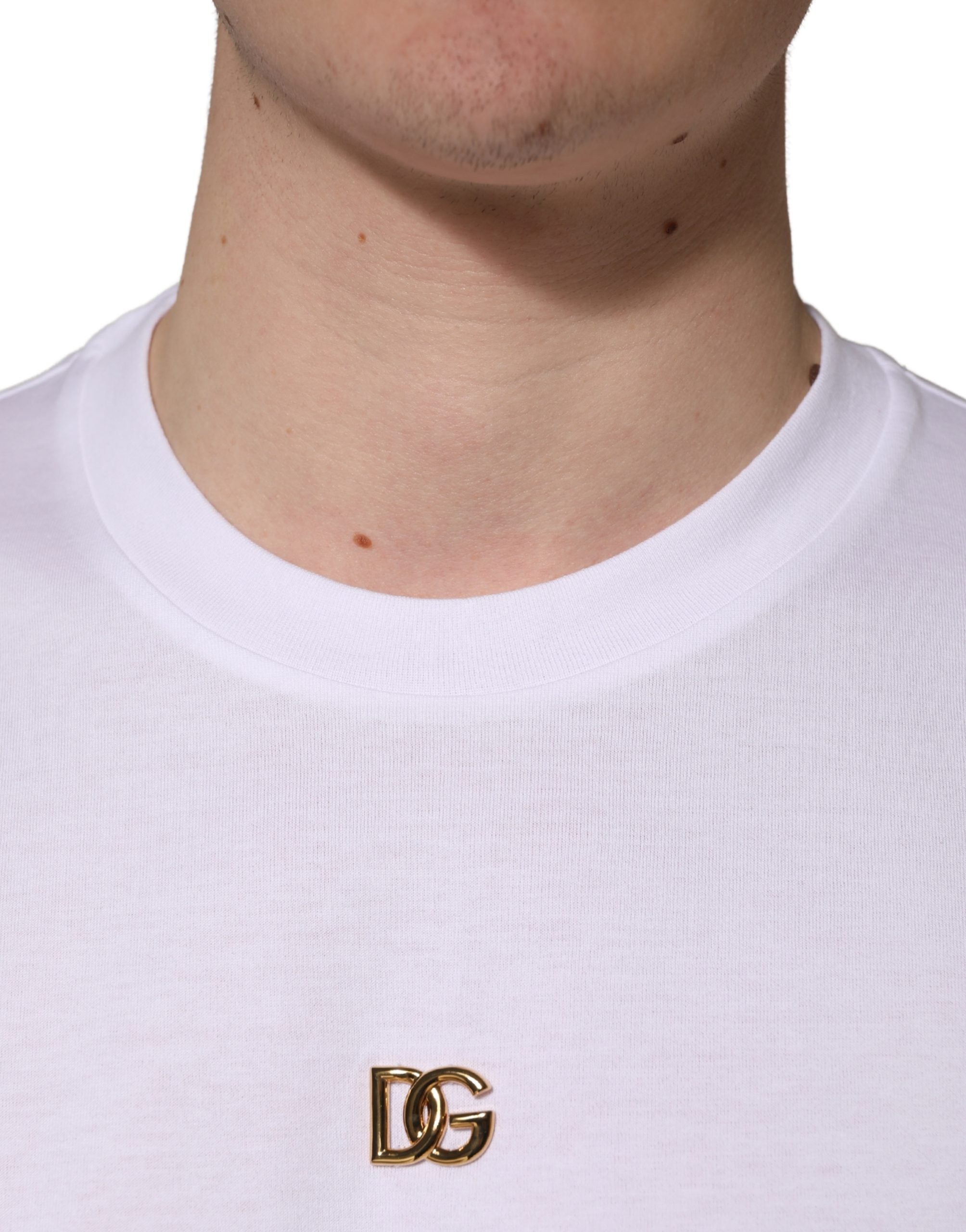 Dolce & Gabbana White Metal DG Logo Cotton Short Sleeves Men's T-shirt