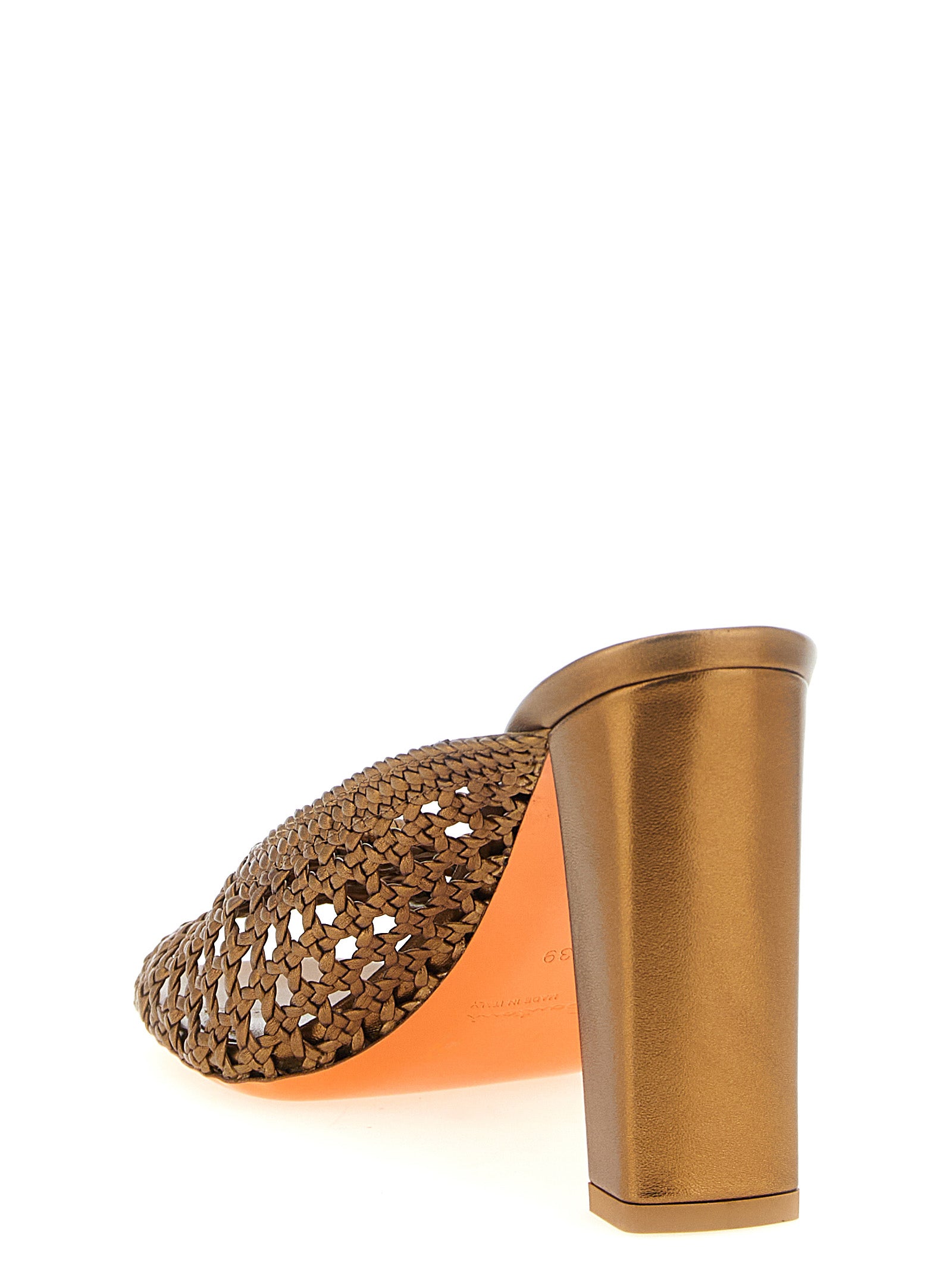 Santoni Gold Lamb Leather Stiletto Heel Women's Sandals