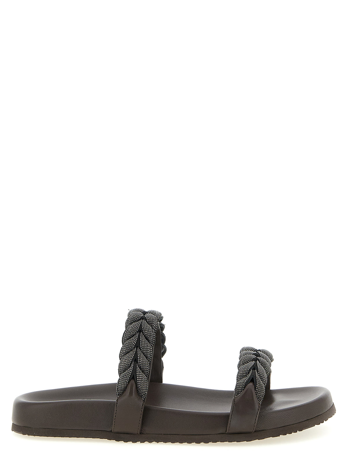 Brunello Cucinelli Brown Leather Women's Slides