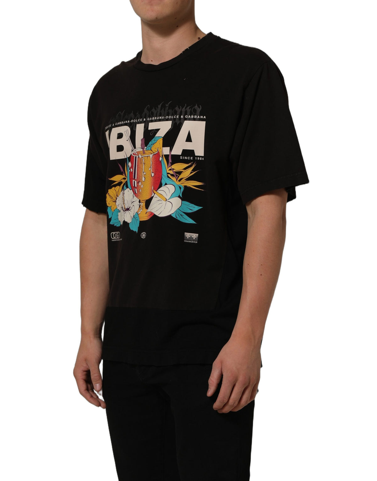 Dolce & Gabbana Black Tropical "IBIZA" Men Crew Neck Men's T-shirt
