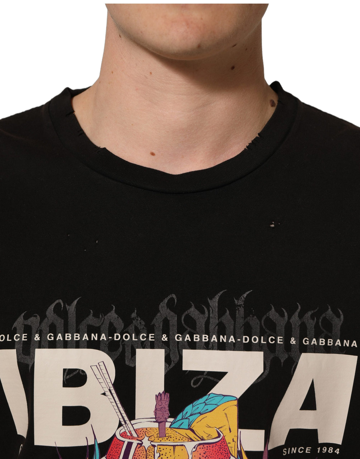 Dolce & Gabbana Black Tropical "IBIZA" Men Crew Neck Men's T-shirt