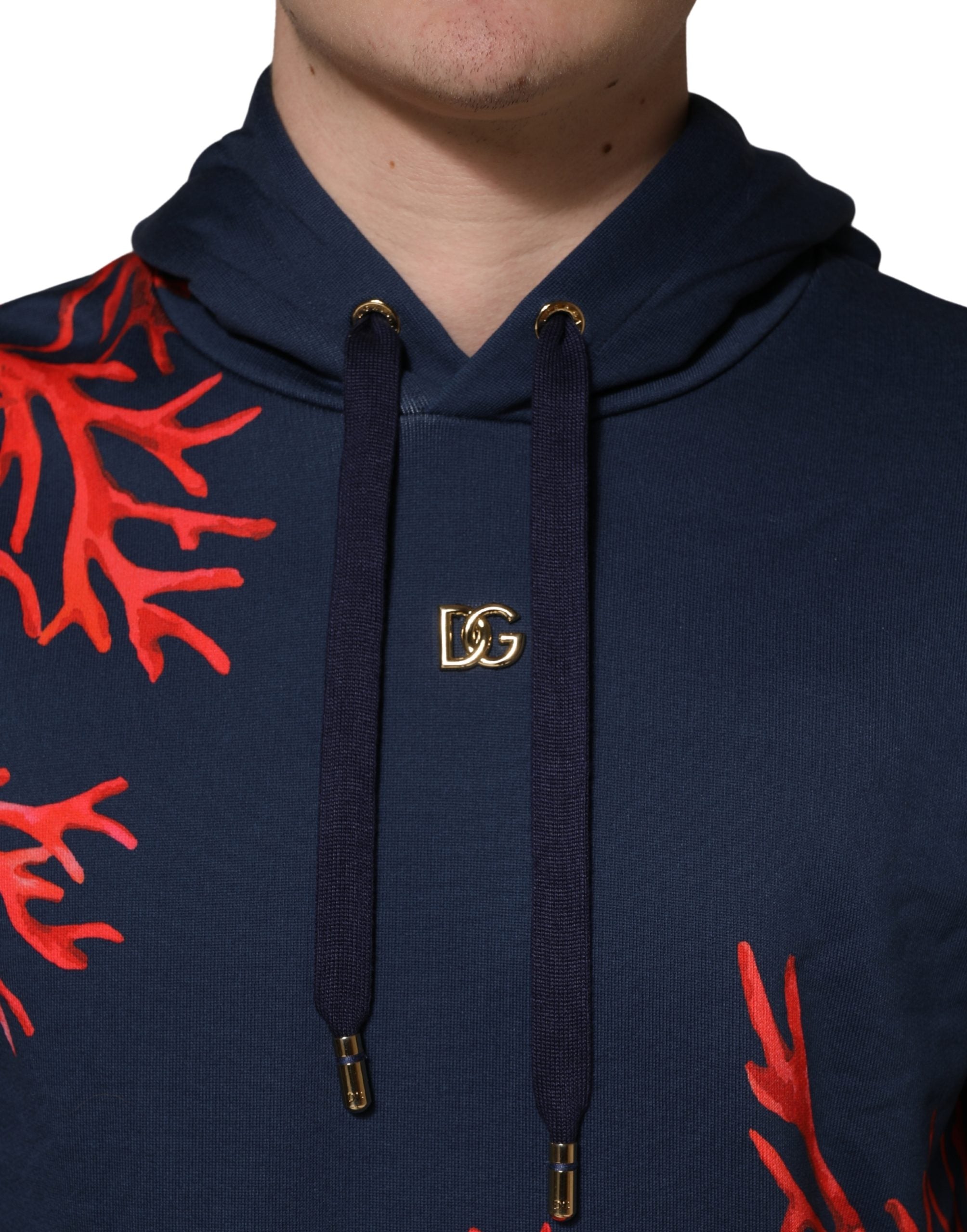 Dolce & Gabbana Blue Cotton Coral Logo Hooded Sweatshirt Men's Sweater