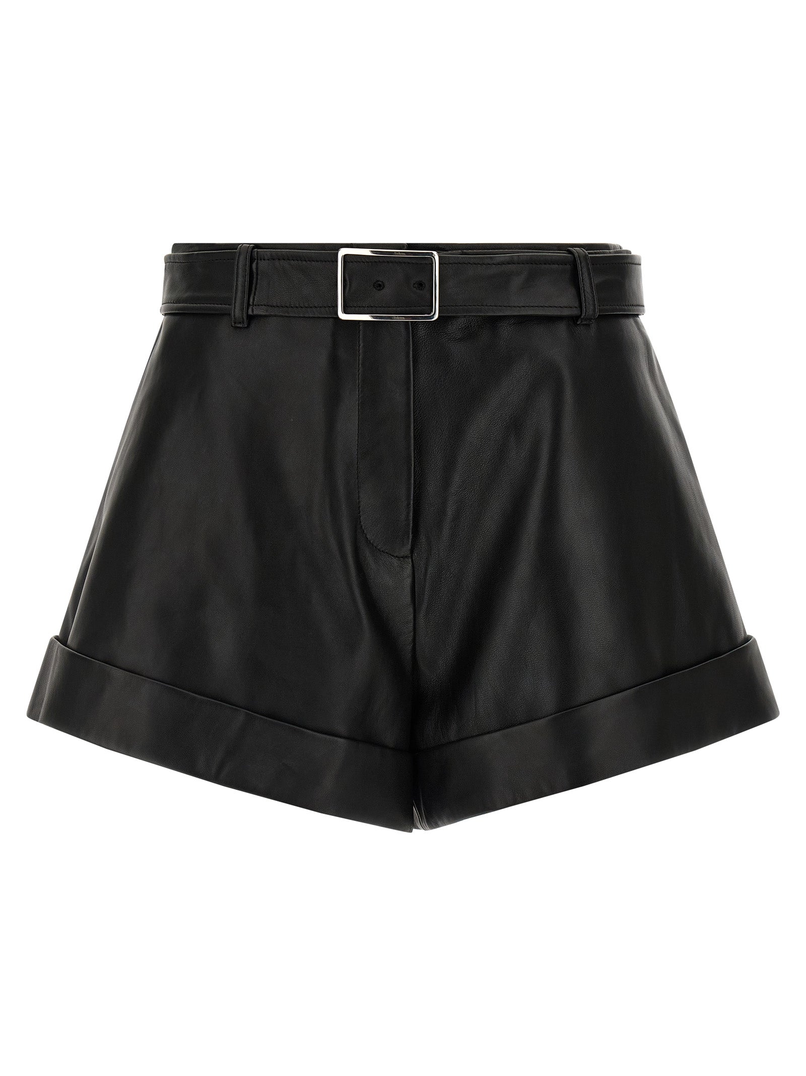 Sportmax Black Lamb Leather Bermuda Women's Shorts