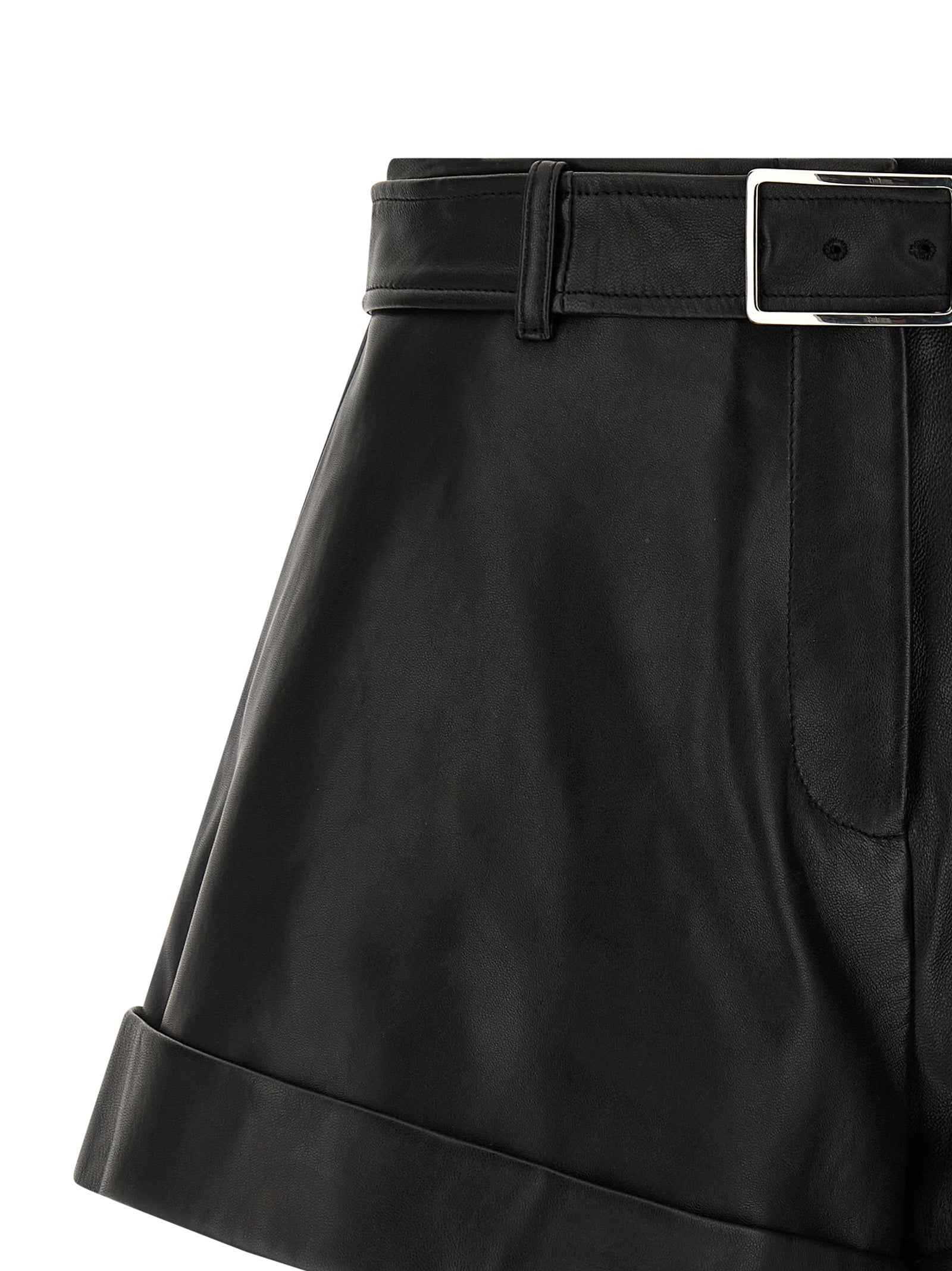 Sportmax Black Lamb Leather Bermuda Women's Shorts