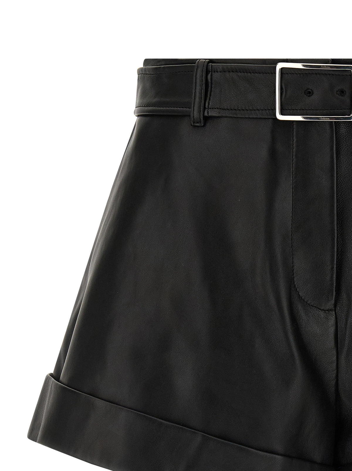 Sportmax Black Lamb Leather Bermuda Women's Shorts