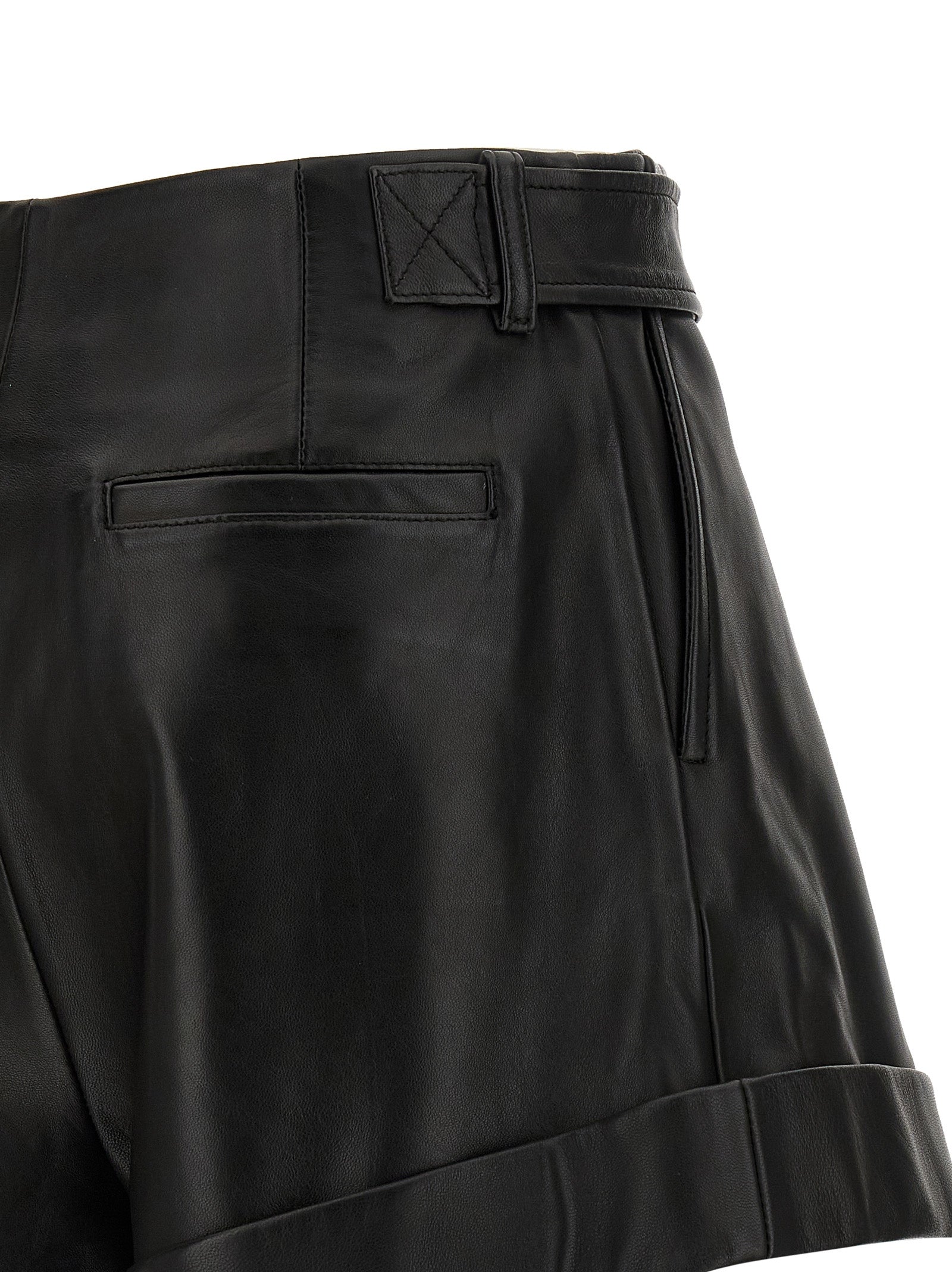 Sportmax Black Lamb Leather Bermuda Women's Shorts
