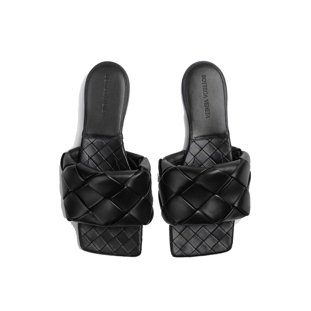 Bottega Veneta Black Lamb Leather Flat Women's Sandals