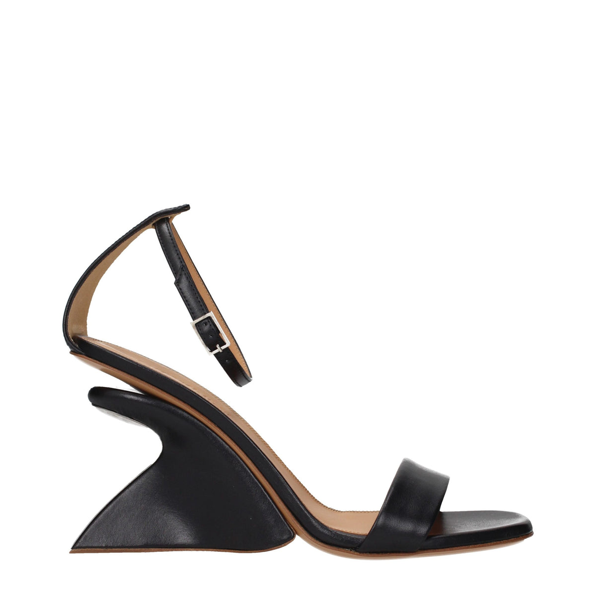 Off-White Black Leather Stiletto Heel Women's Sandals