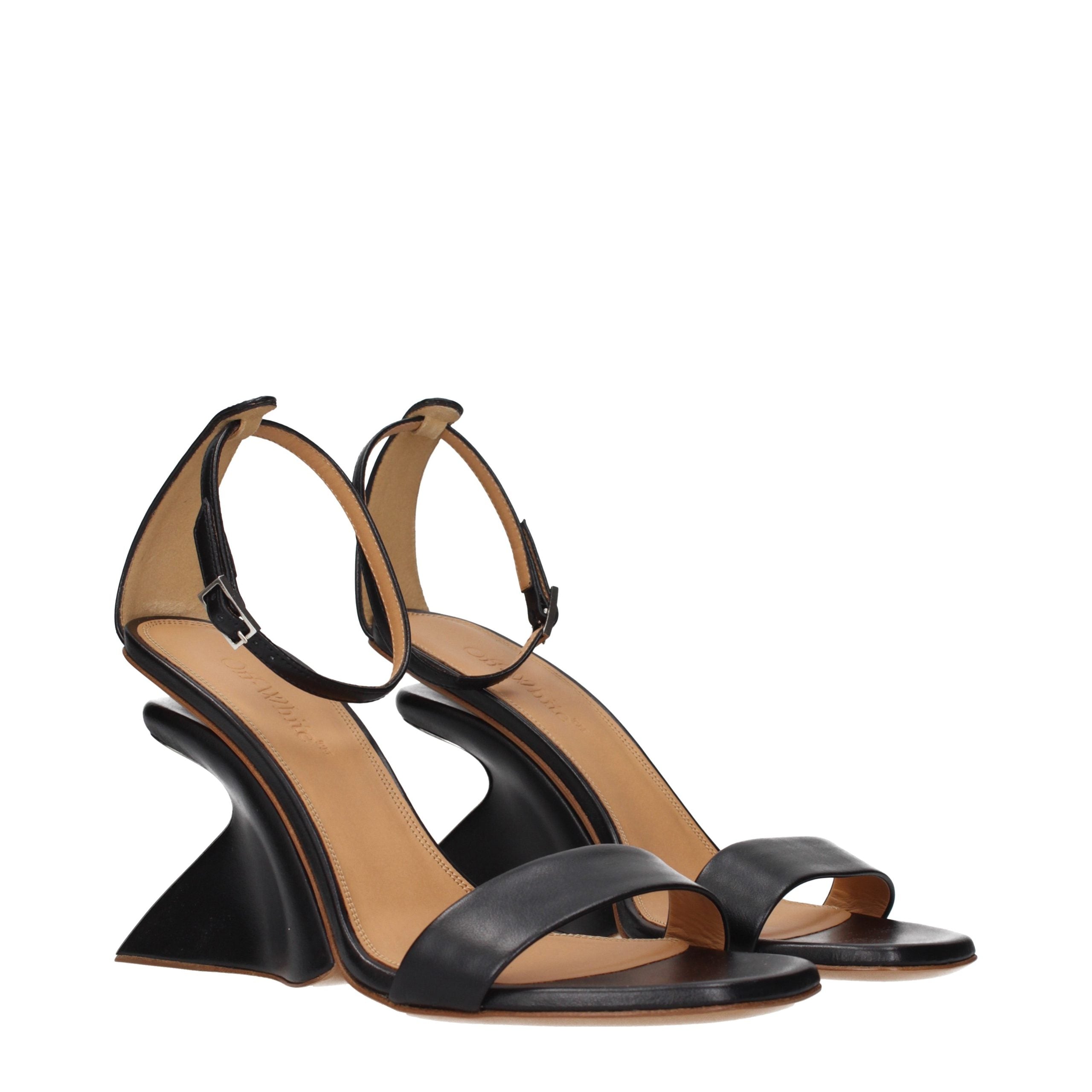 Off-White Black Leather Stiletto Heel Women's Sandals