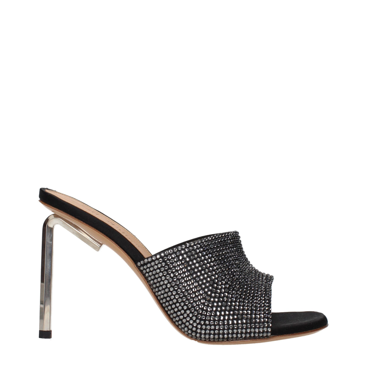 Off-White Black Satin Stiletto Heel Women's Sandals