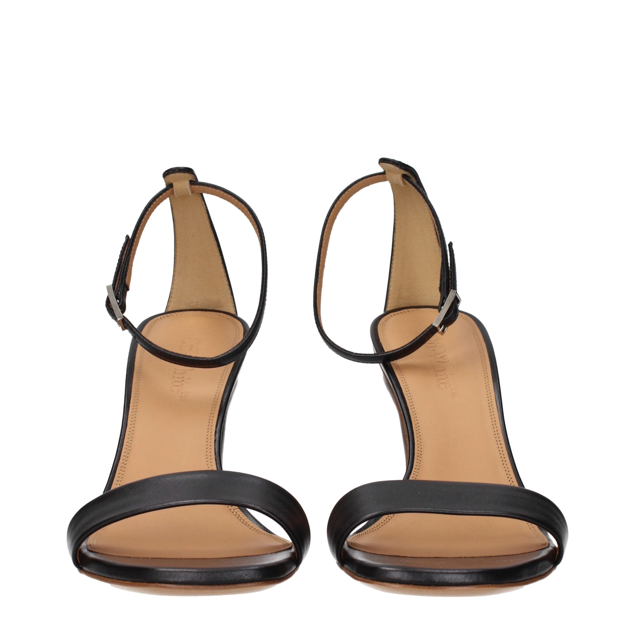 Off-White Black Leather Stiletto Heel Women's Sandals