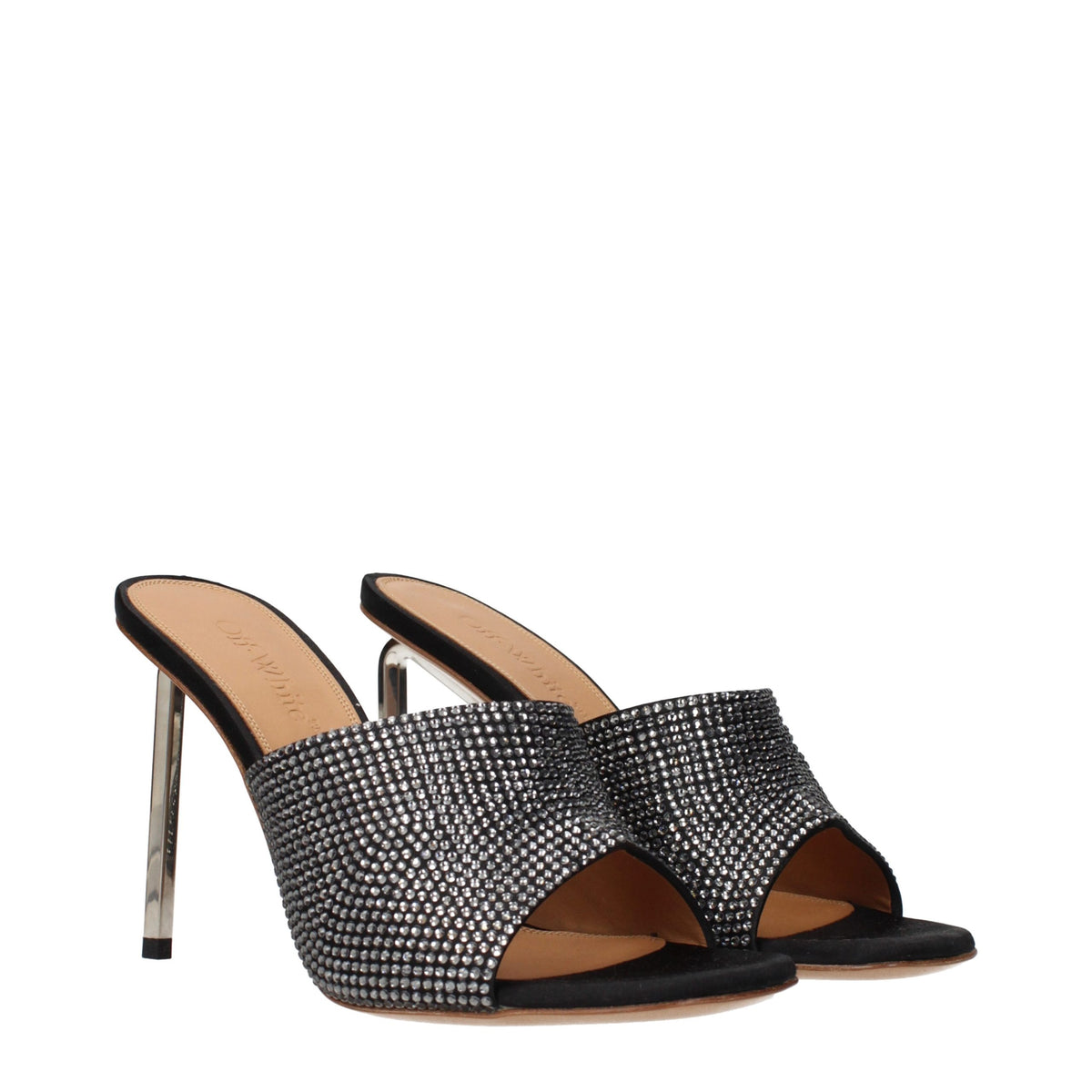 Off-White Black Satin Stiletto Heel Women's Sandals