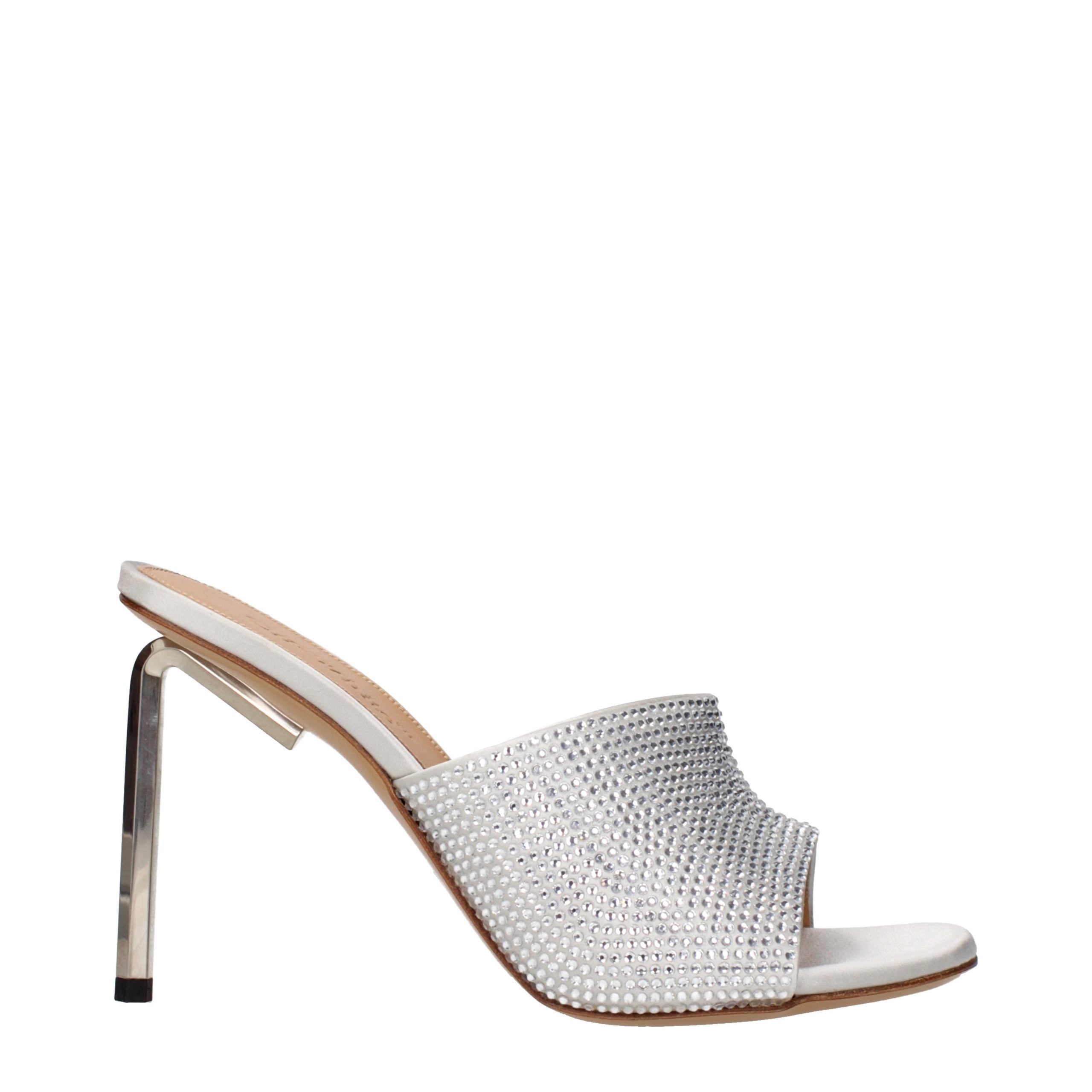 Off-White Gray Satin Stiletto Heel Women's Sandals