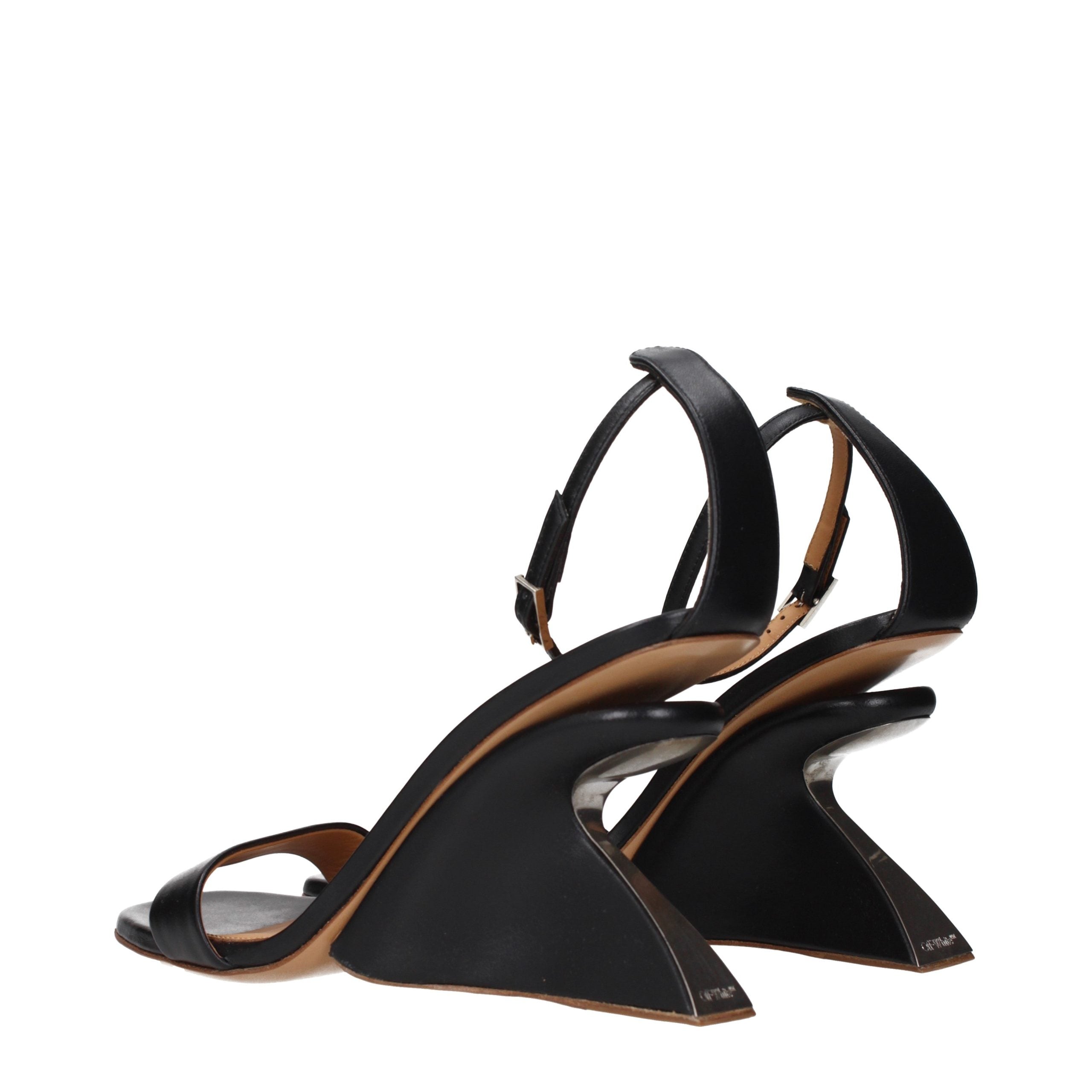 Off-White Black Leather Stiletto Heel Women's Sandals