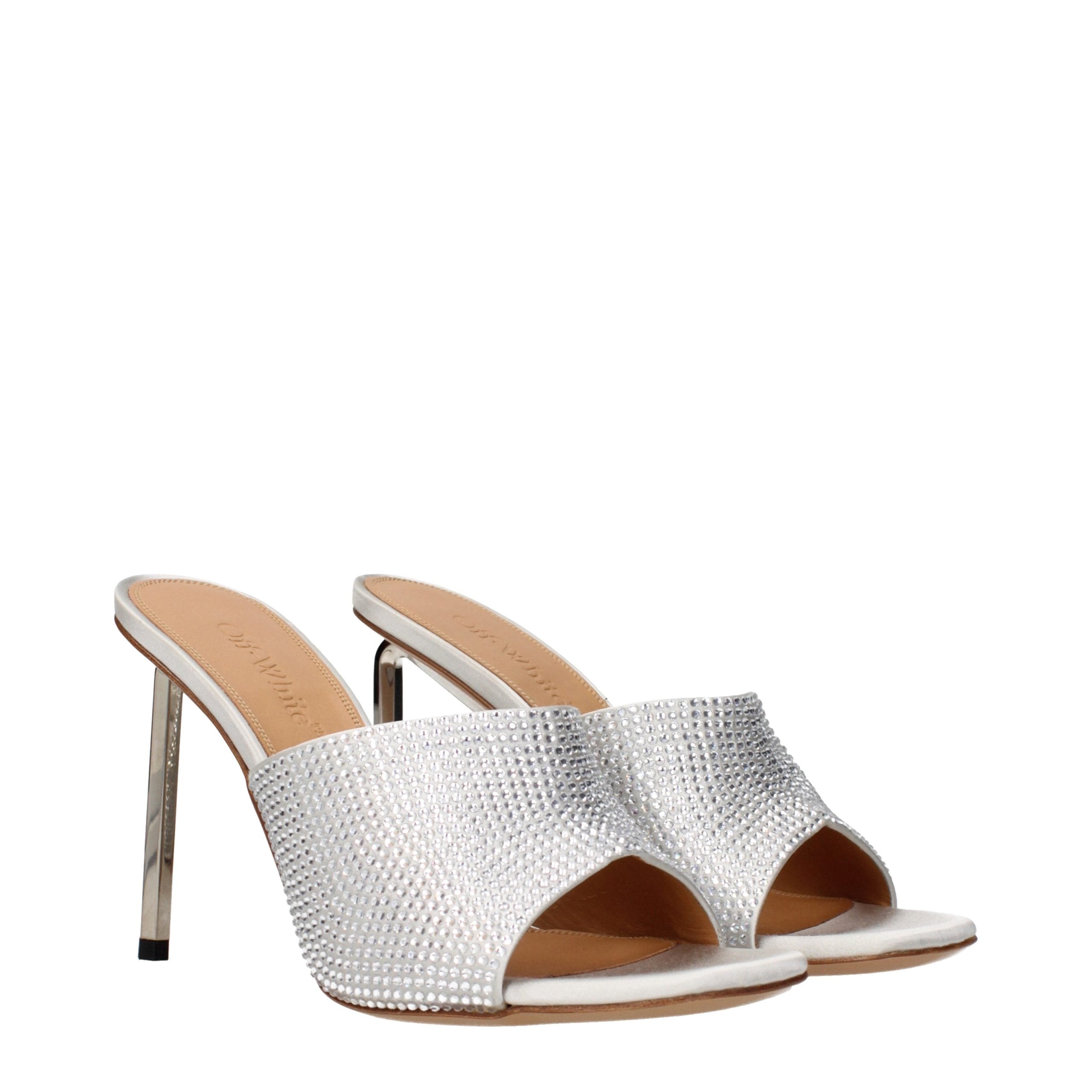 Off-White Gray Satin Stiletto Heel Women's Sandals