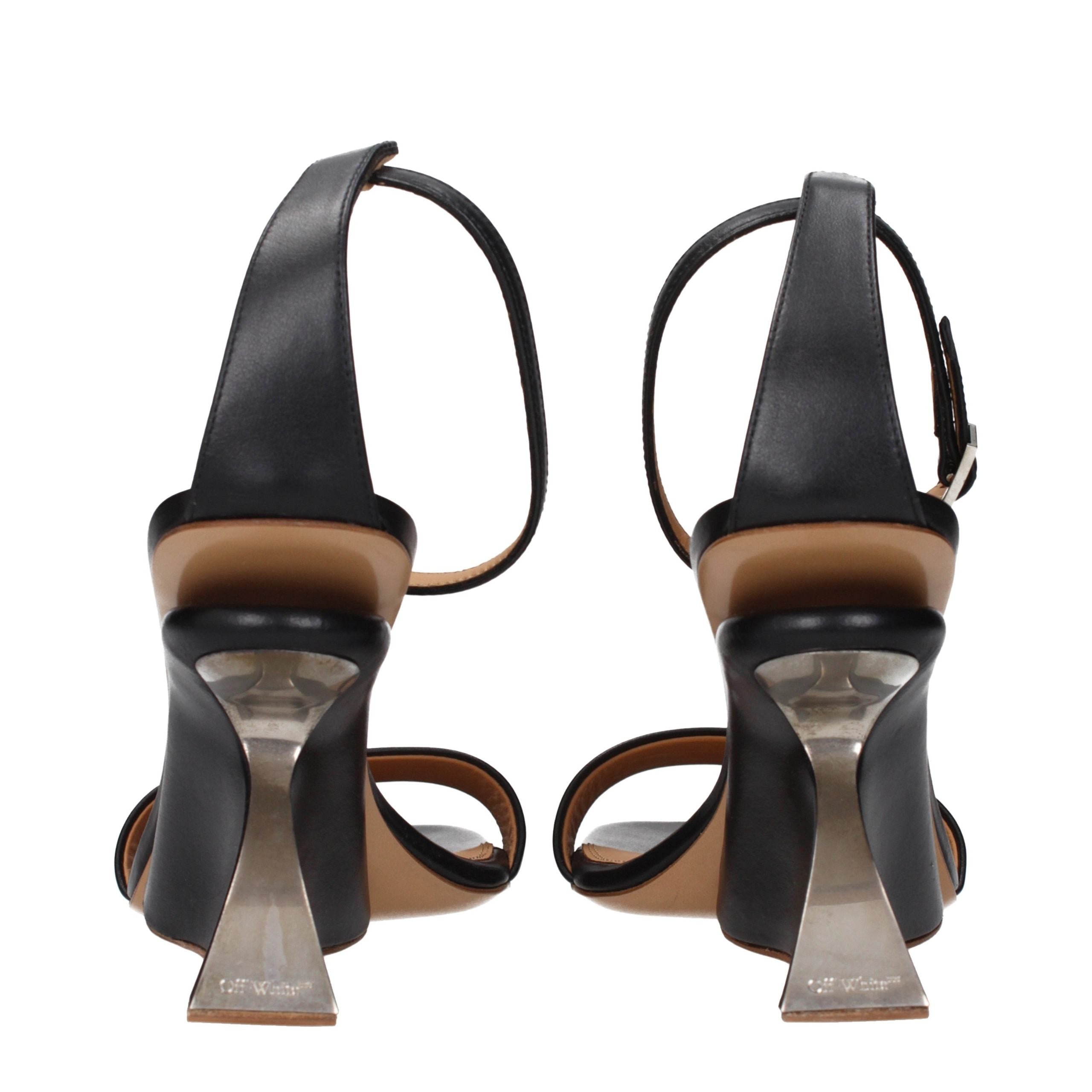 Off-White Black Leather Stiletto Heel Women's Sandals