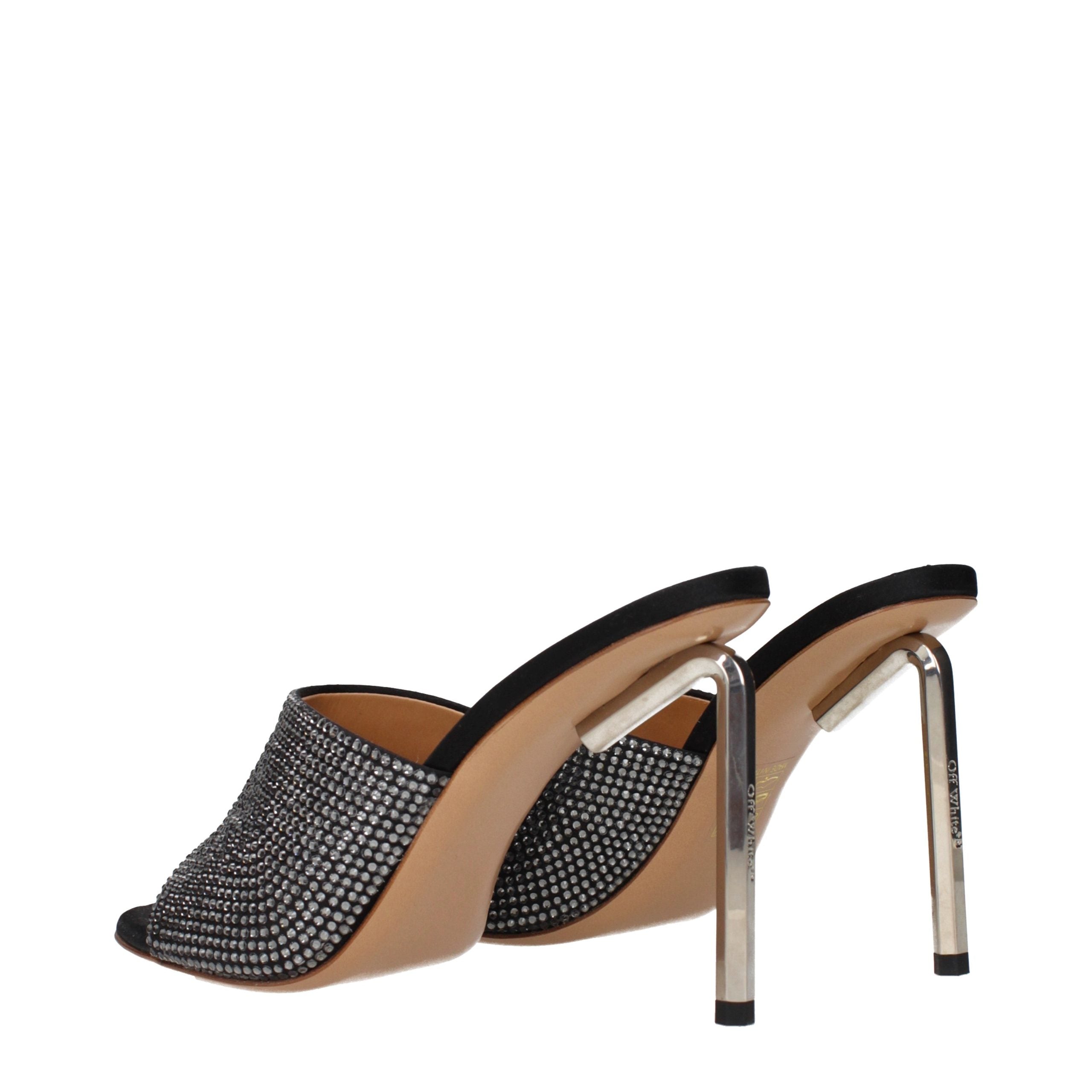 Off-White Black Satin Stiletto Heel Women's Sandals