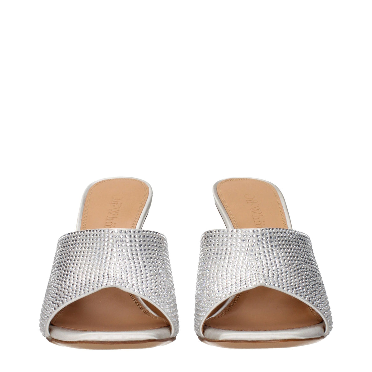 Off-White Gray Satin Stiletto Heel Women's Sandals