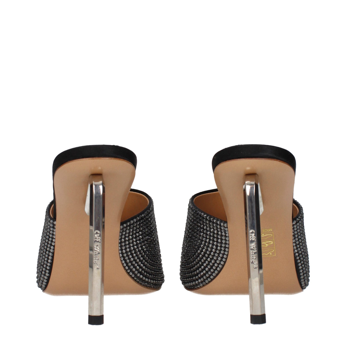 Off-White Black Satin Stiletto Heel Women's Sandals