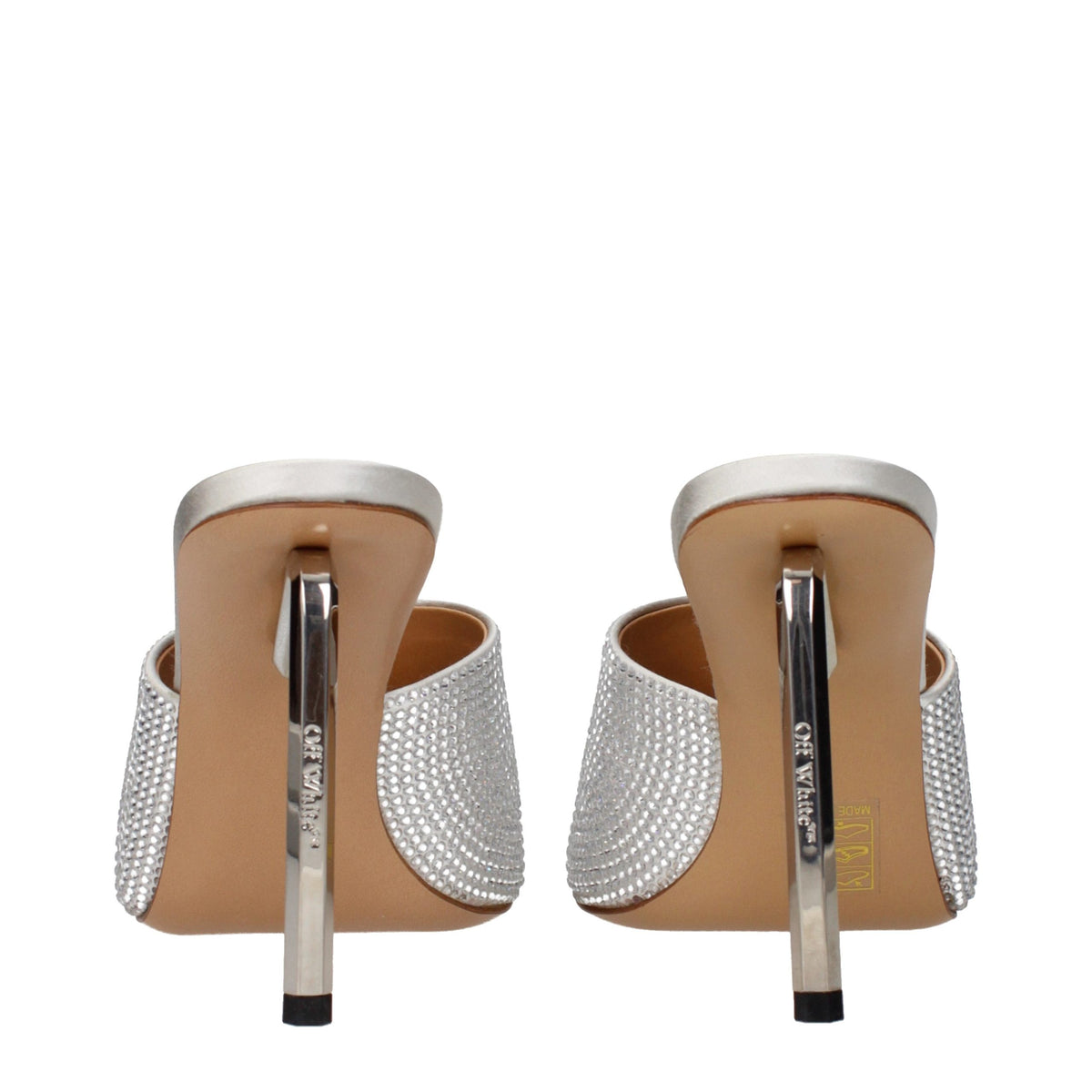 Off-White Gray Satin Stiletto Heel Women's Sandals