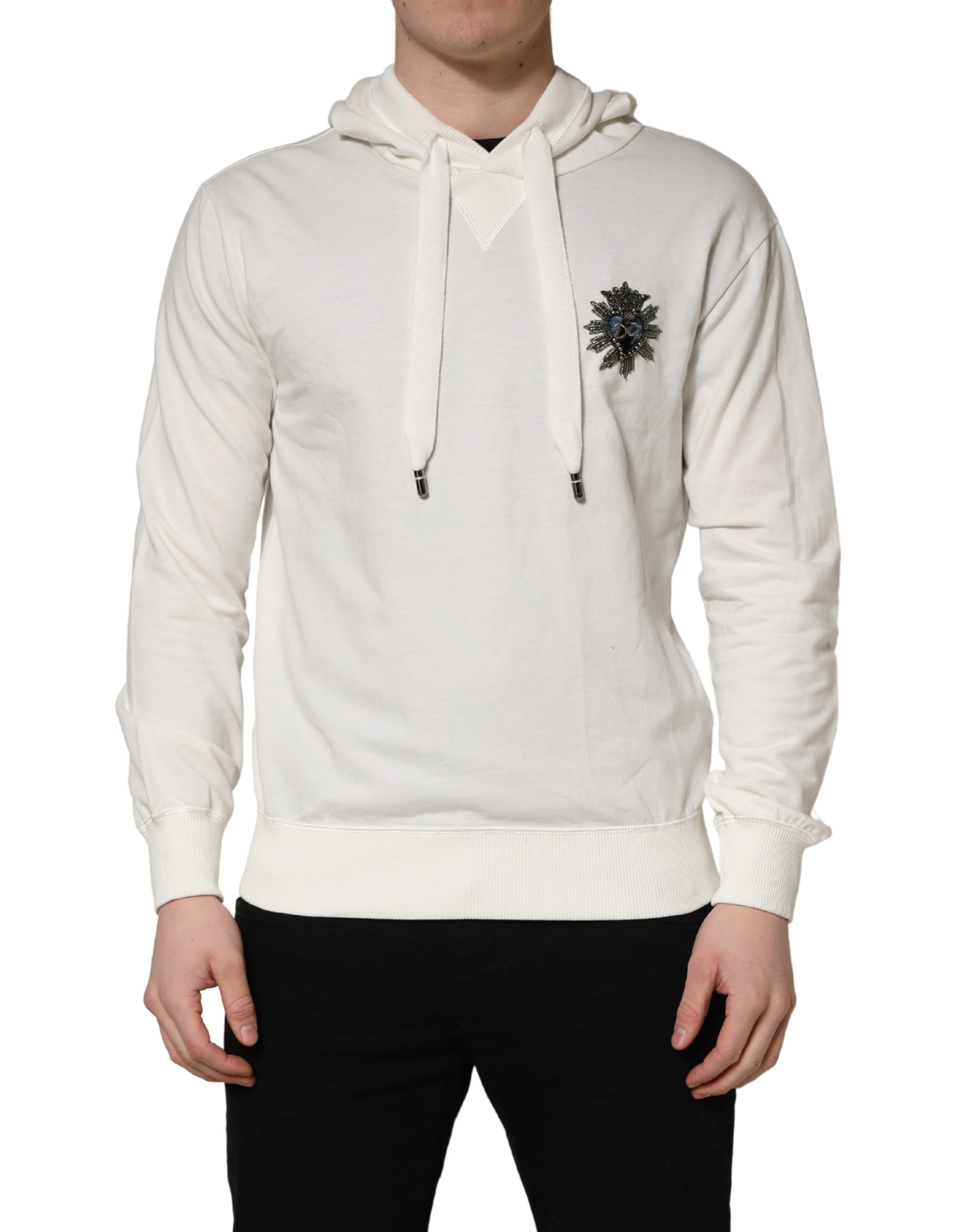Dolce & Gabbana White Cotton Hooded Sweatshirt Men's Sweater (Pre-Owned)