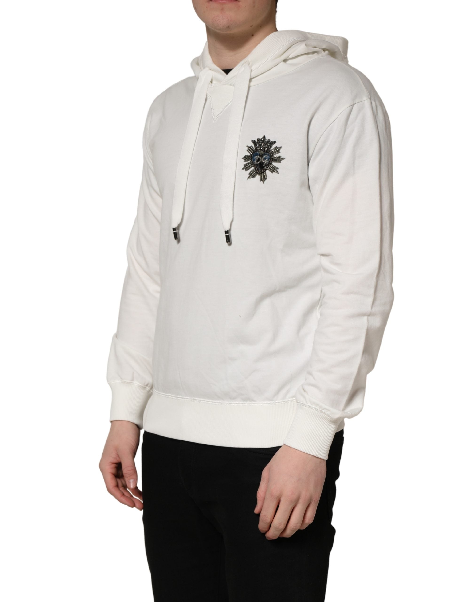 Dolce & Gabbana White Cotton Hooded Sweatshirt Men's Sweater (Pre-Owned)
