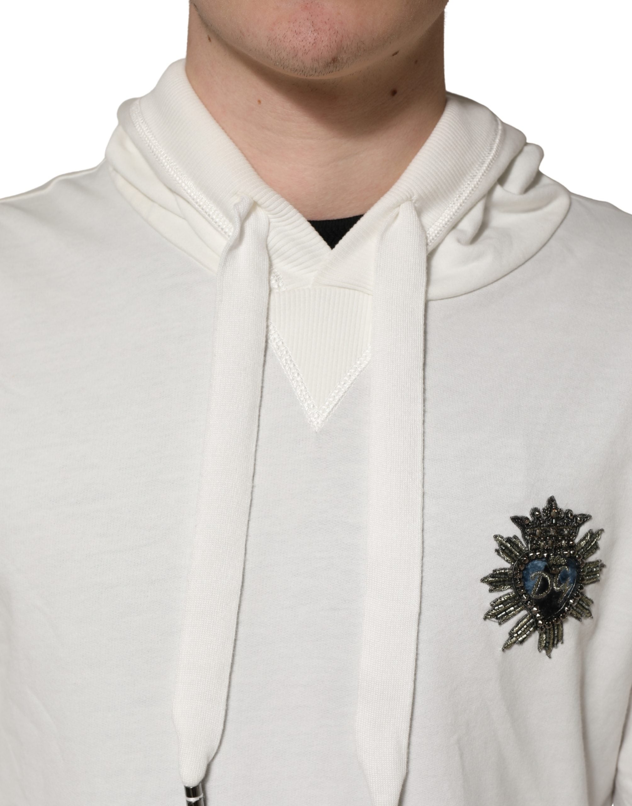 Dolce & Gabbana White Cotton Hooded Sweatshirt Men's Sweater (Pre-Owned)