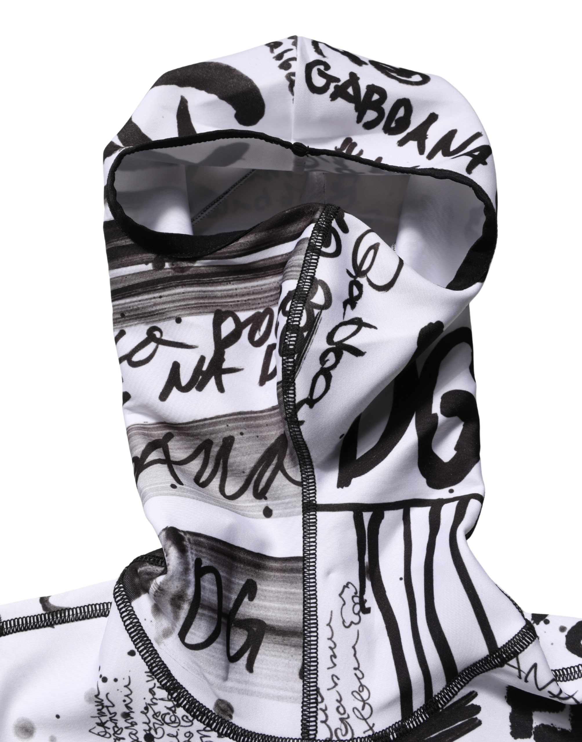 Dolce & Gabbana White Jersey Graffiti Print Balaclava Hood Men's Sweater