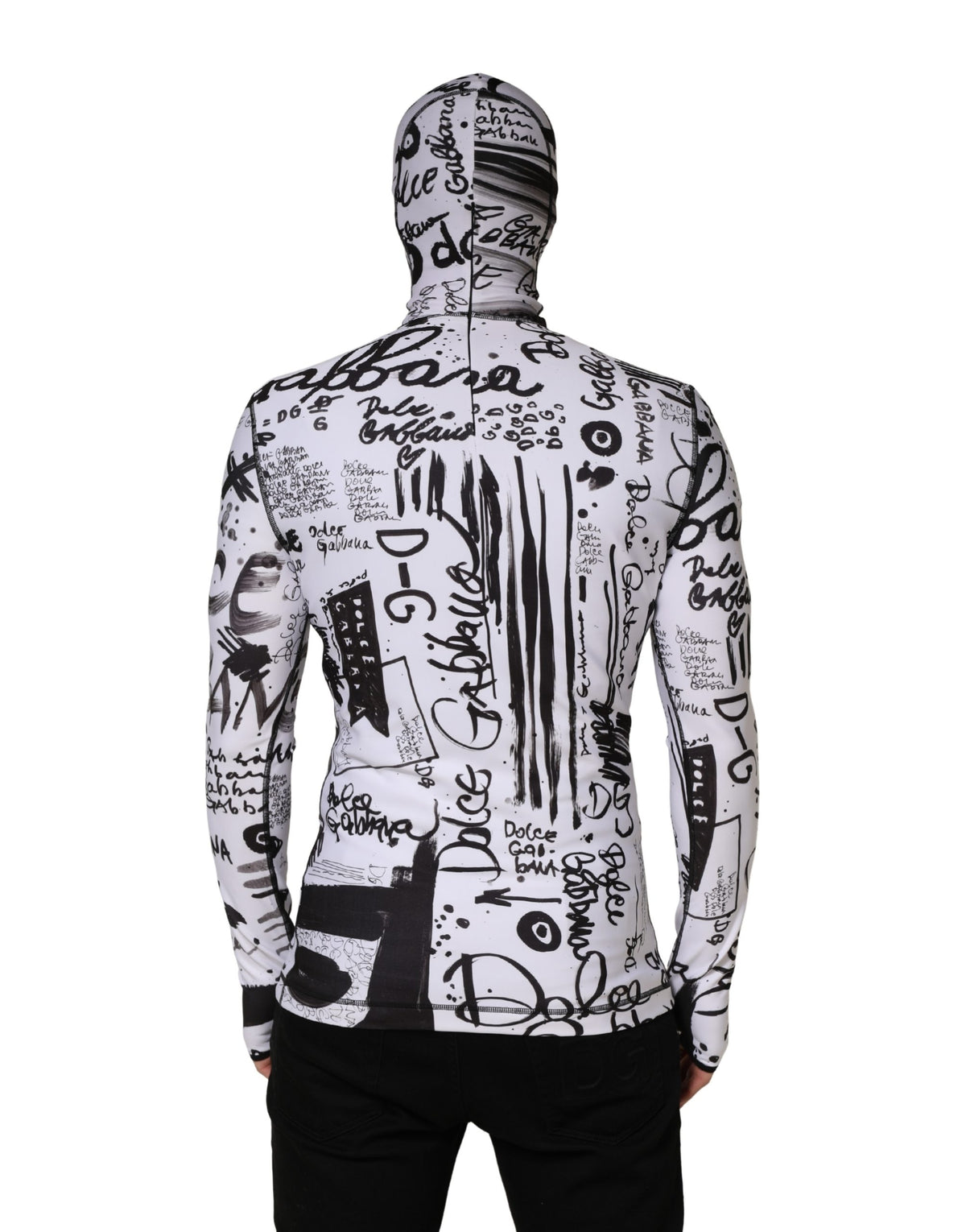 Dolce & Gabbana White Jersey Graffiti Print Balaclava Hood Men's Sweater