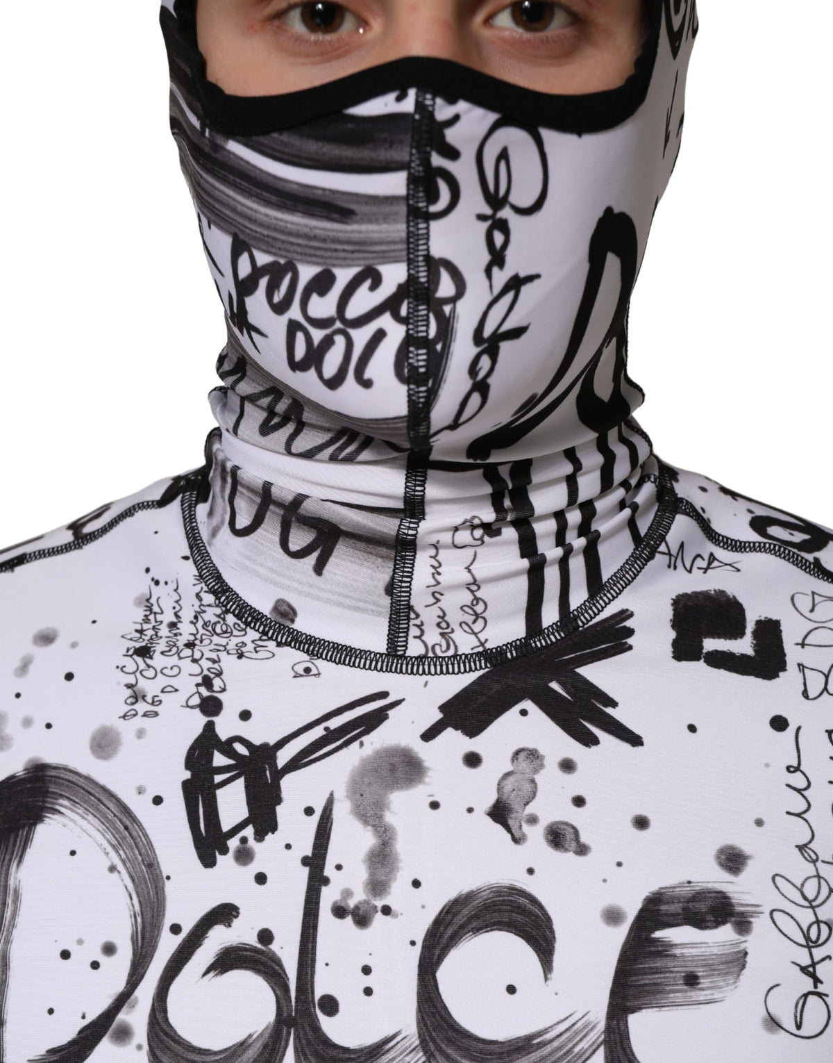 Dolce & Gabbana White Jersey Graffiti Print Balaclava Hood Men's Sweater