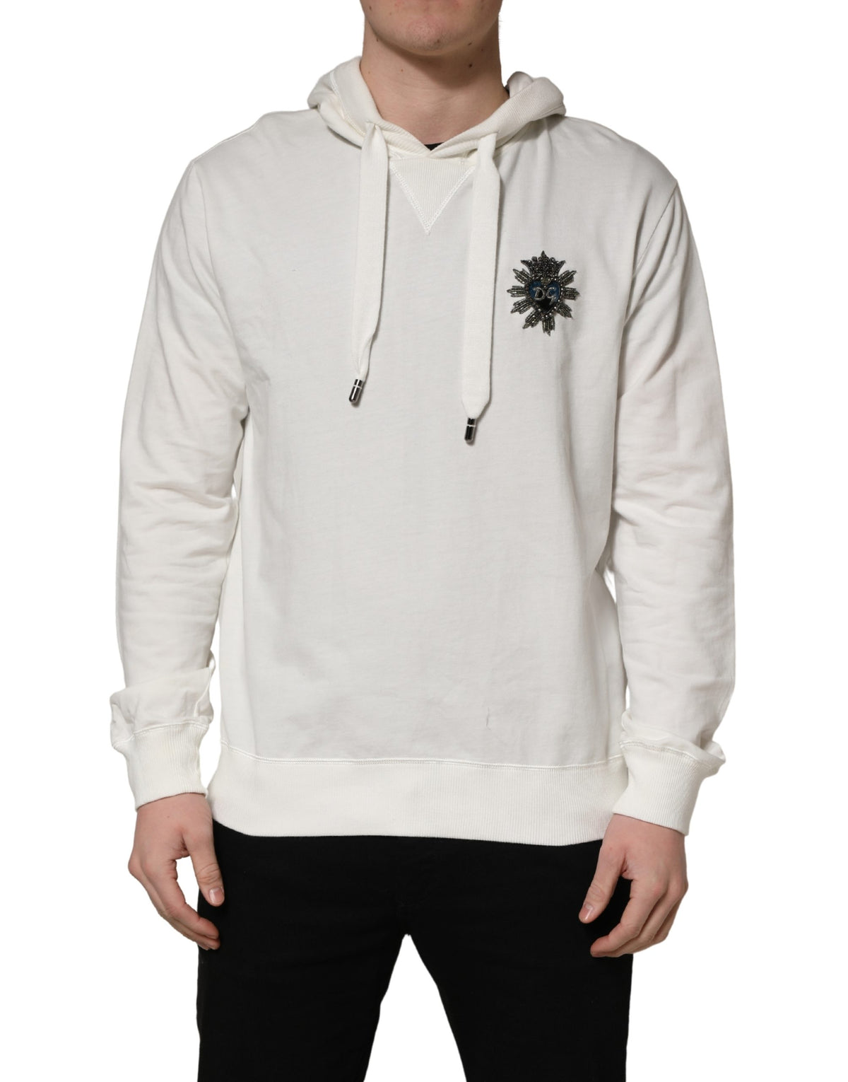 Dolce & Gabbana White Cotton Hooded Sweatshirt Men's Sweater (Pre-Owned)