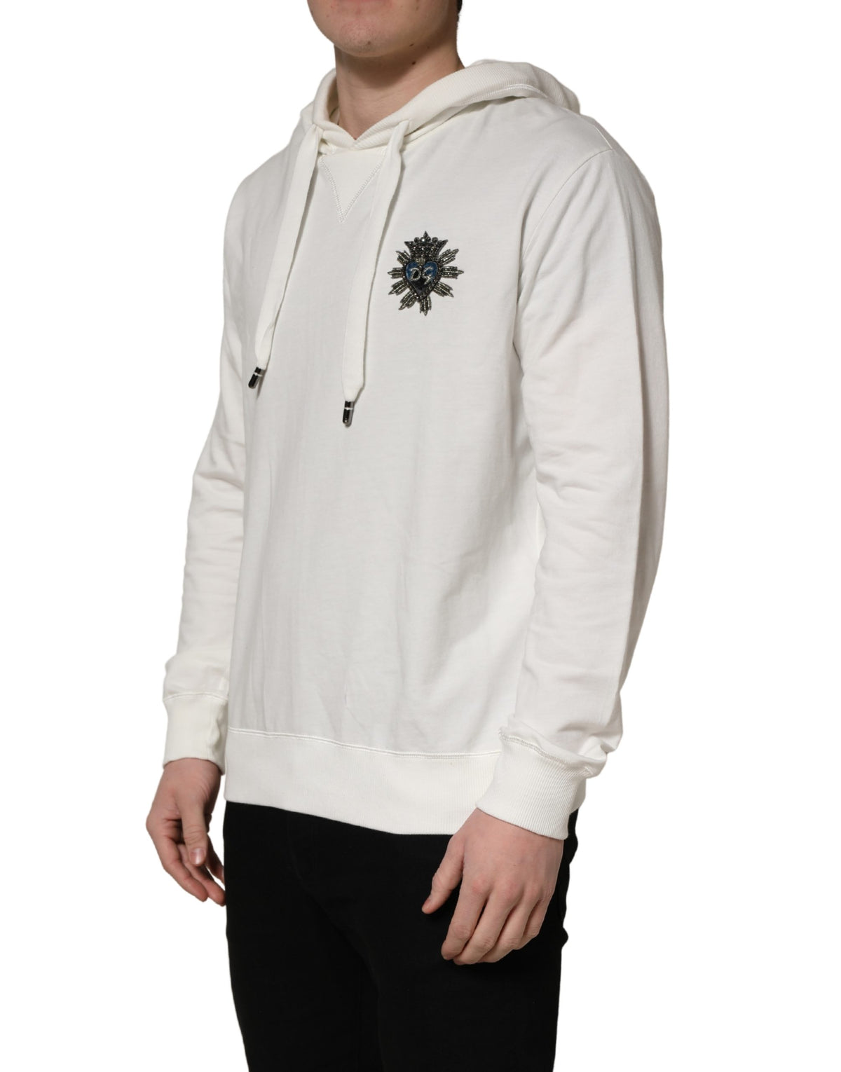 Dolce & Gabbana White Cotton Hooded Sweatshirt Men's Sweater (Pre-Owned)