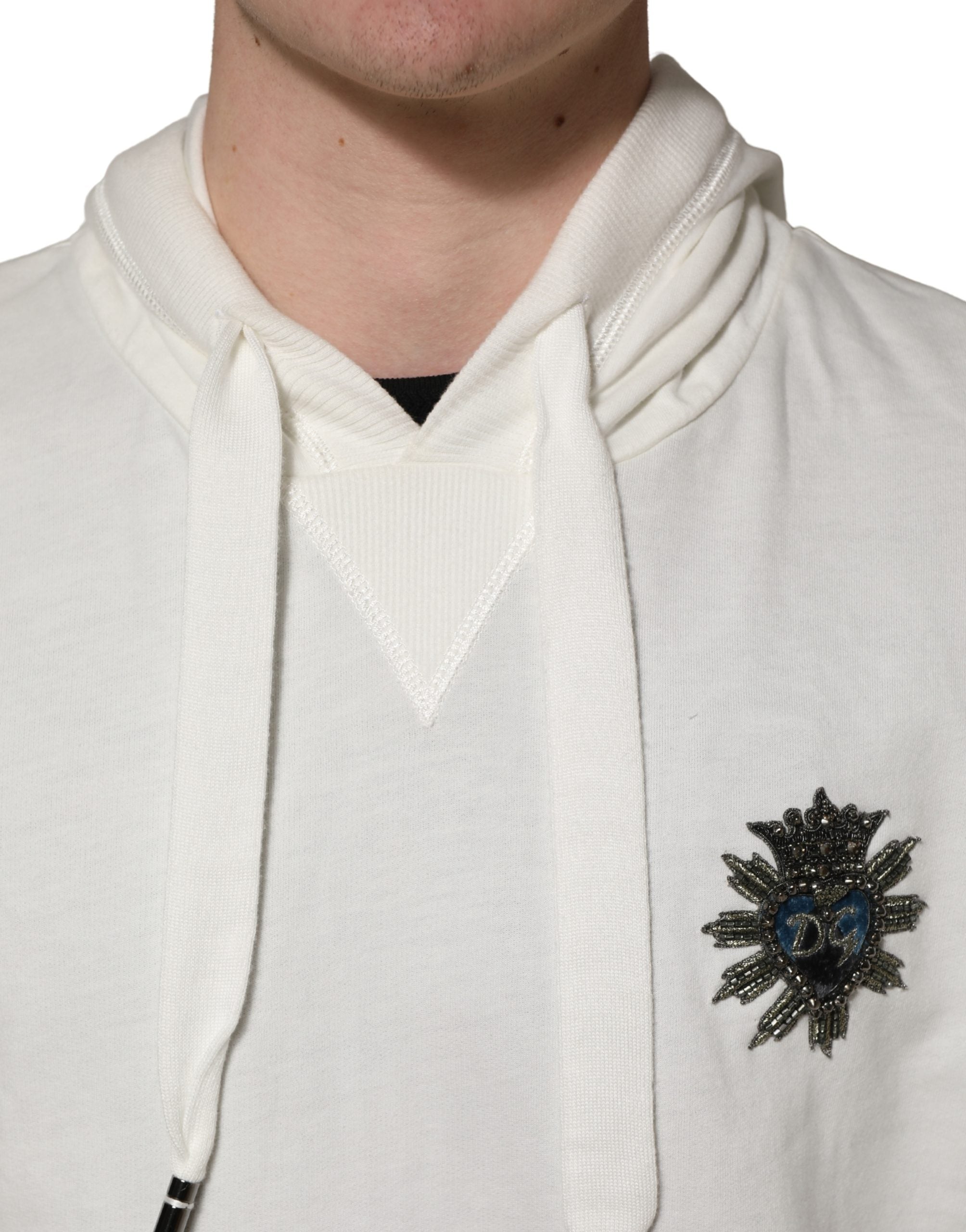 Dolce & Gabbana White Cotton Hooded Sweatshirt Men's Sweater (Pre-Owned)